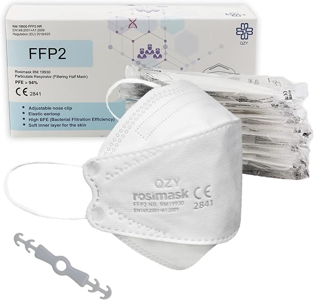 FFP2 fish-shaped mask box of 25 pieces CE certified masks mouthguard, with elastic band and adjustable nosepiece 5 filtration layers