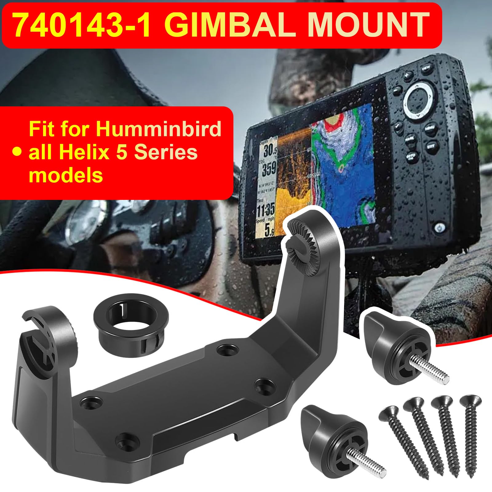 YCCOREE 740143-1 Gimbal Mount Kit Fit for Humminbird Helix-5 Series Fish Finder Models, Adjustable Fishfinder Mounting Bracket Replace for GM H5 (740143-1)