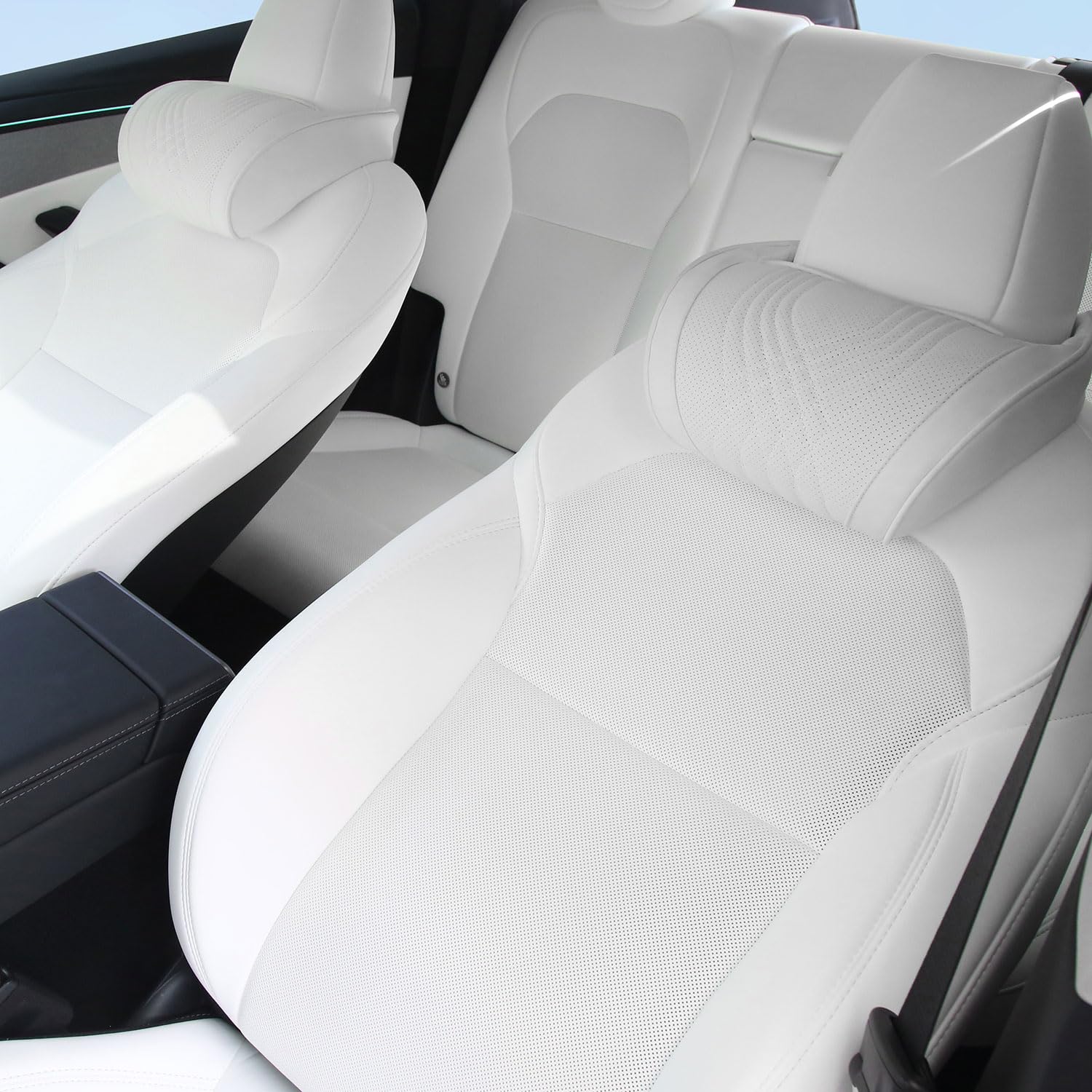 Cuscino Poggiatesta Auto in Memory Foam Pelle Nappa Cuscino per Testa del Sedile Morbido e Confortevole per Auto SUV Berlina Ufficio a Casa, Bianco, 2 Pezzi