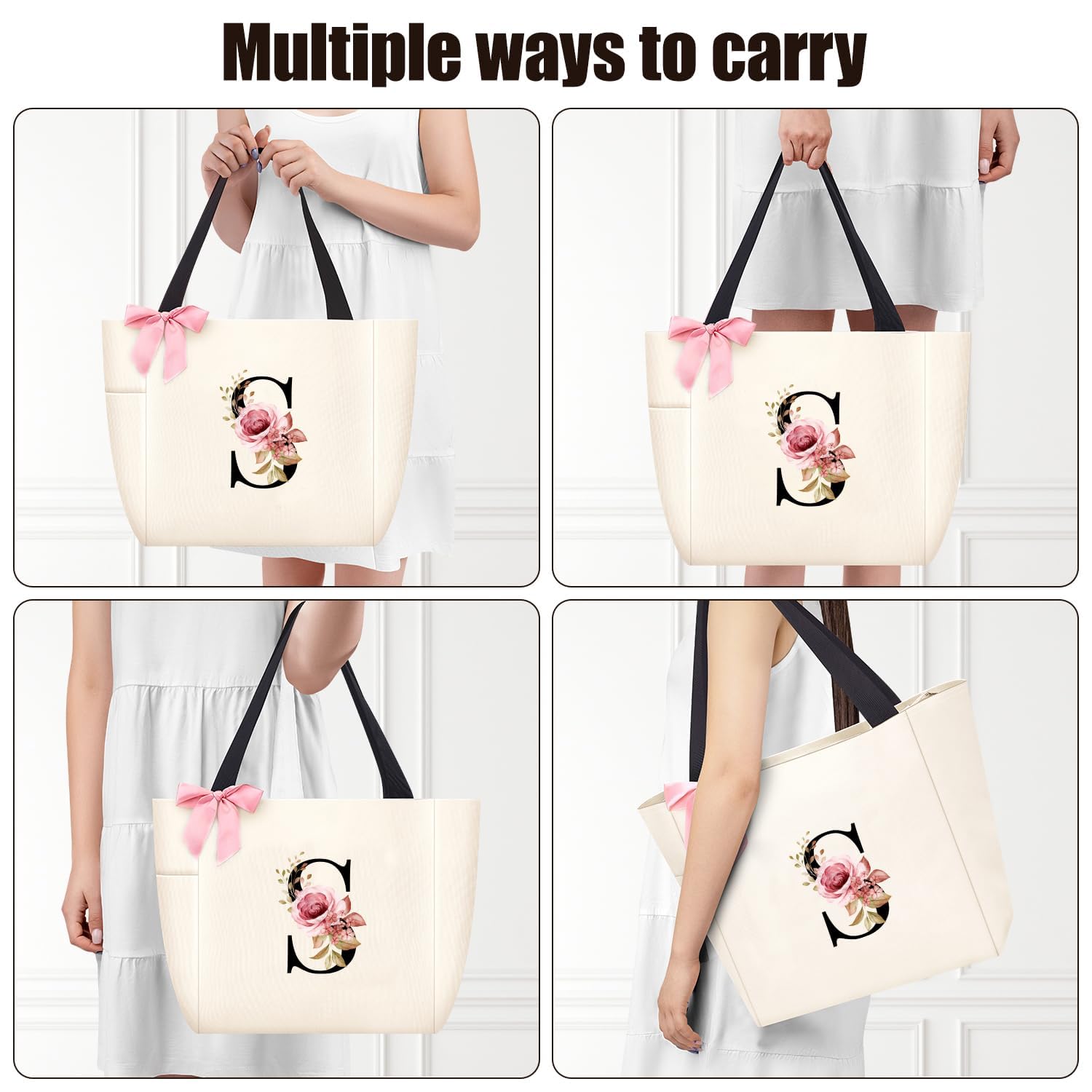 Vavabox Borsa tote personalizzata con iniziali dalla A alla Z, regalo impermeabile per donne, damigelle, mamma, insegnanti, amici