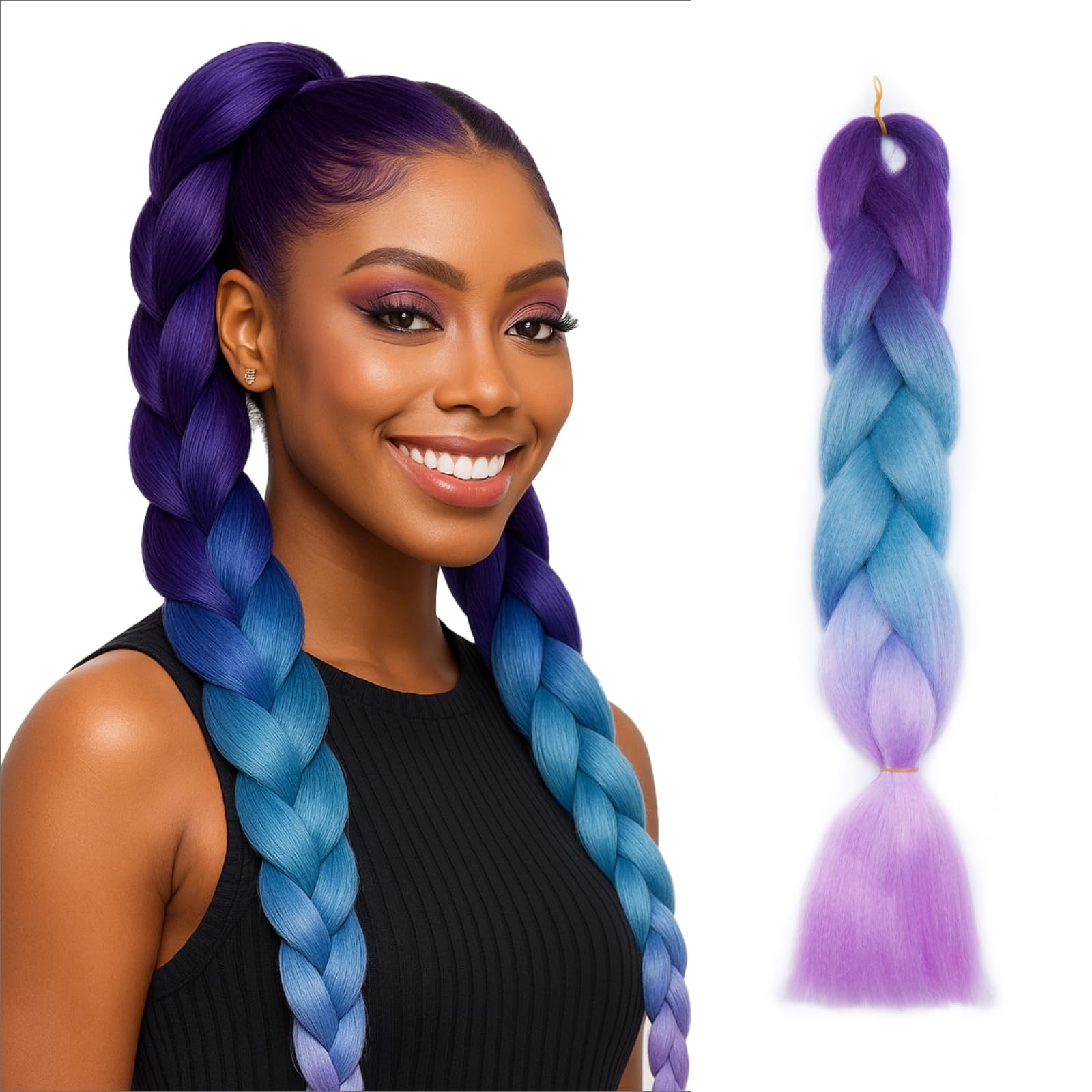 tesshair Braiding Hair Extensions 24 Inch Jumbo Braiding for Twist Braiding Synthetic Fashion Braids Extensions Hair Natural Braid Extensions for Women Grils (Dark Purple/Blue/Light Purple