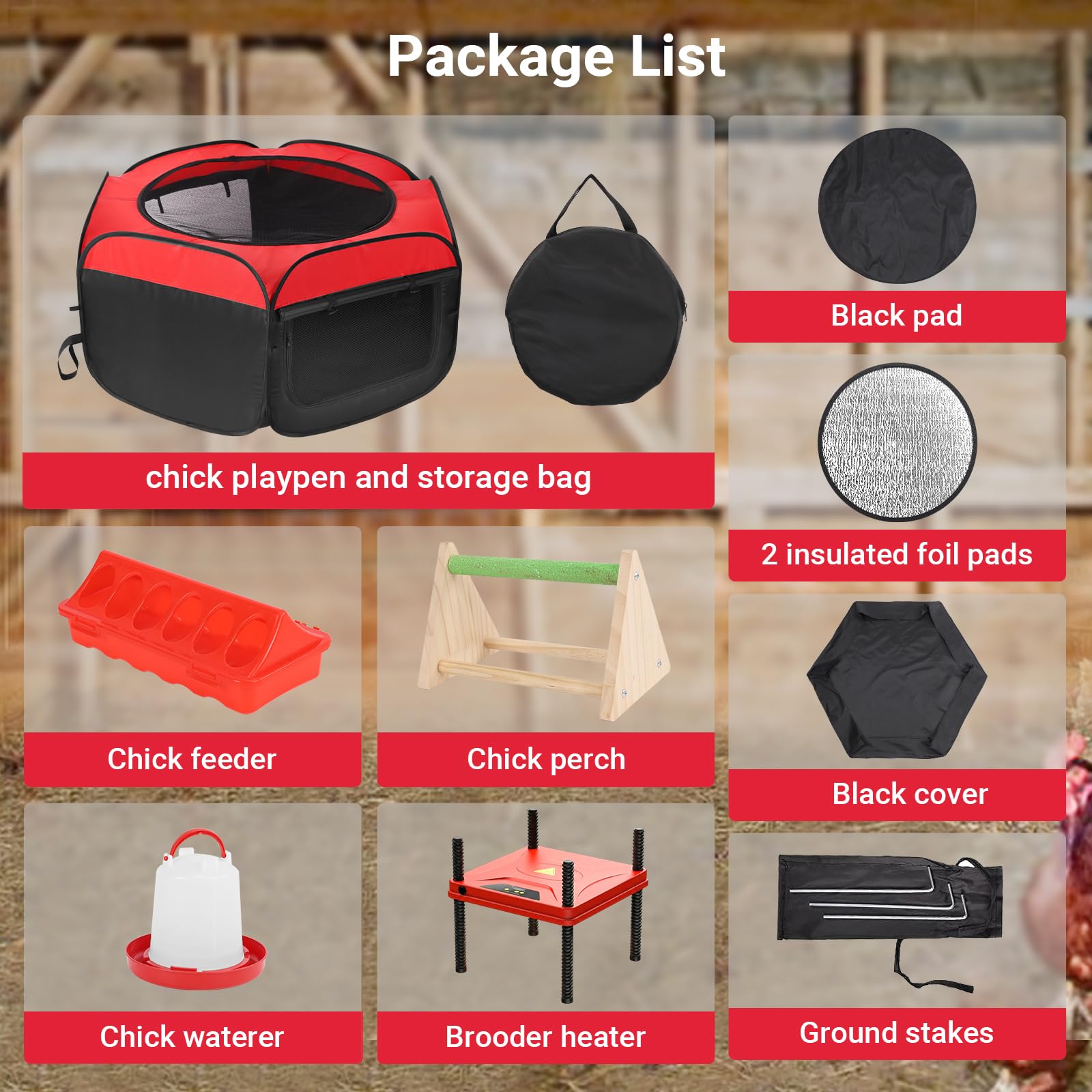 FAMIROSA Caja de cría para pollitos, kit de iniciación, criadores de pollos emergentes y transpirables, caja de cría plegable/corralito con placa de cría de 10 x 10 pulgadas, bebedero de pollos