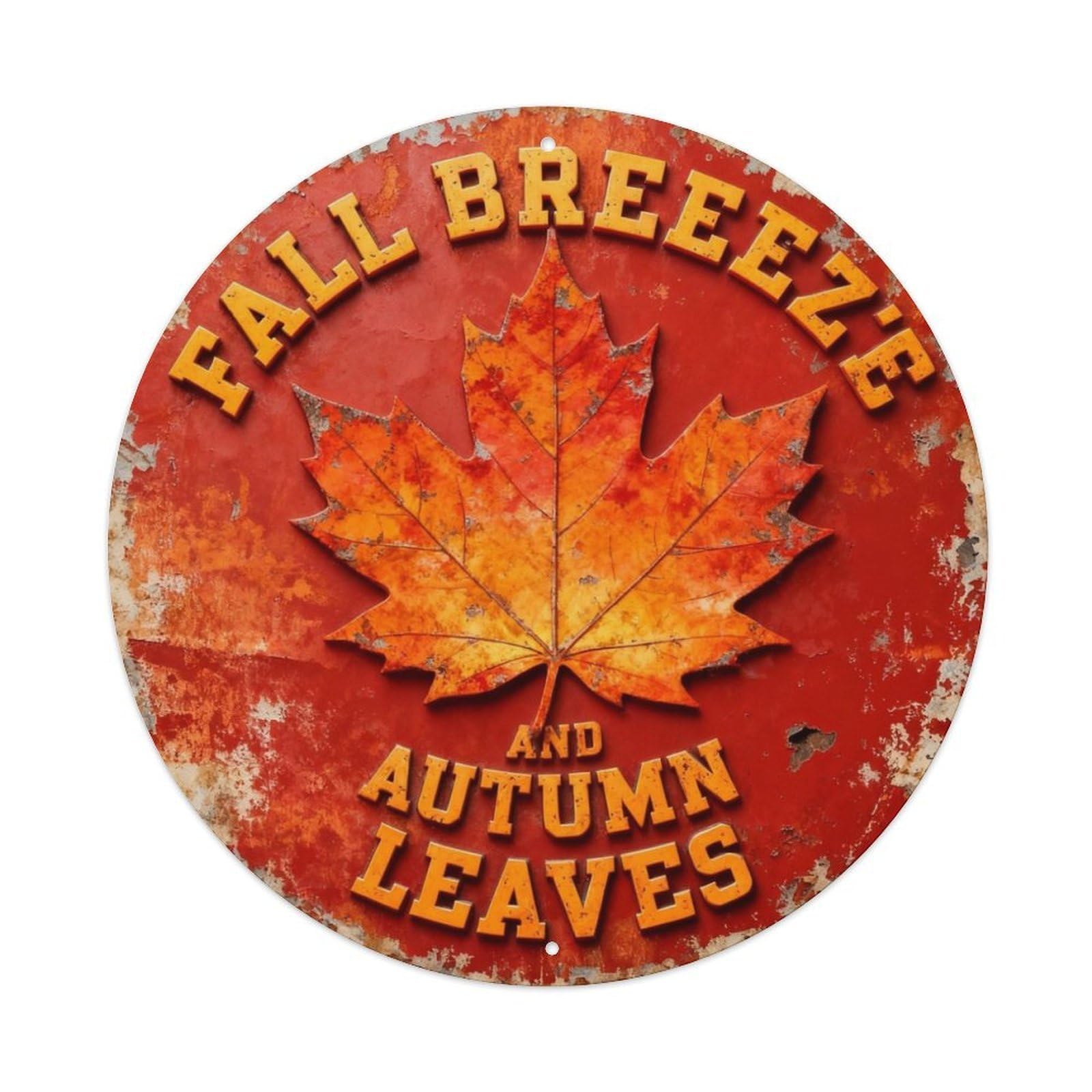 Fall Breeze And Autumn Leaves Metal Tin Sign Plaque
