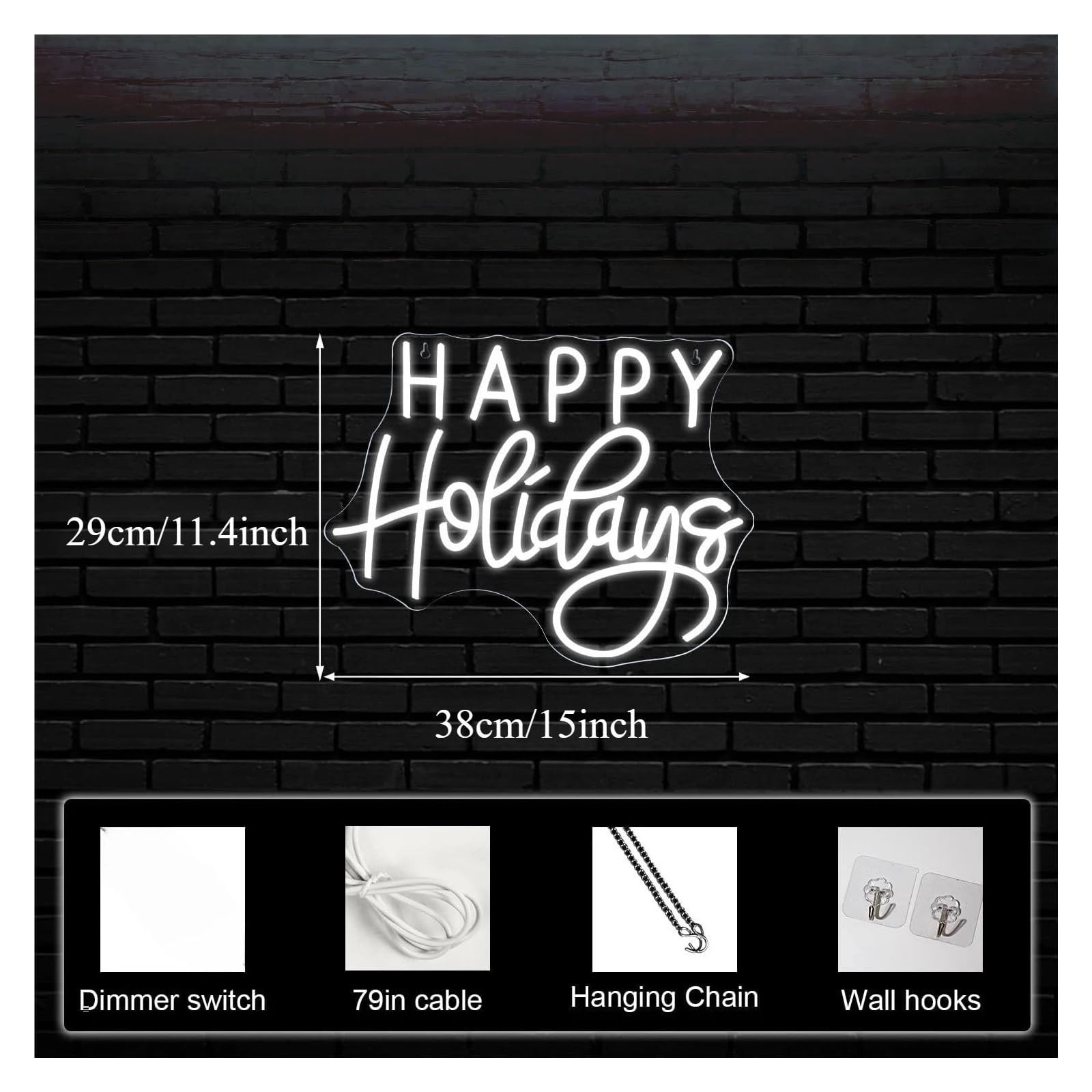 XENITE Luces Art Decoration Christmas Letrero De Neón Happy Holidays Con Atenuación USB Para Fiestas, Ventanas, Dormitorios, Salas De Estar, Bares, Decoración Del Hogar, 38x29cm