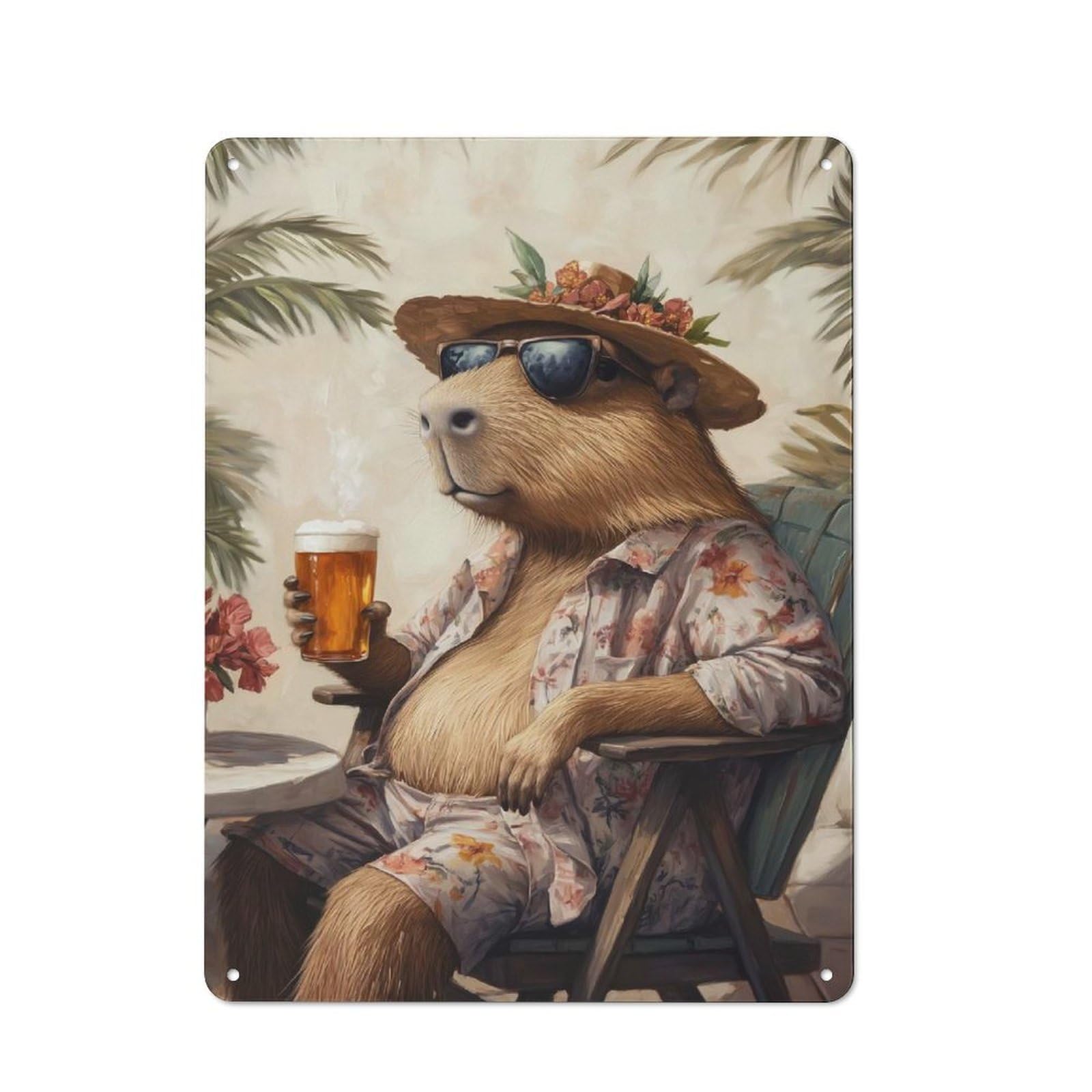 Junmoney Style-9 Tin Wall Plaque 40X30cm With Capybara In Sunglasses For Hobby Room Or Studio, For Themed Interiors In Hobby Rooms And Studios
