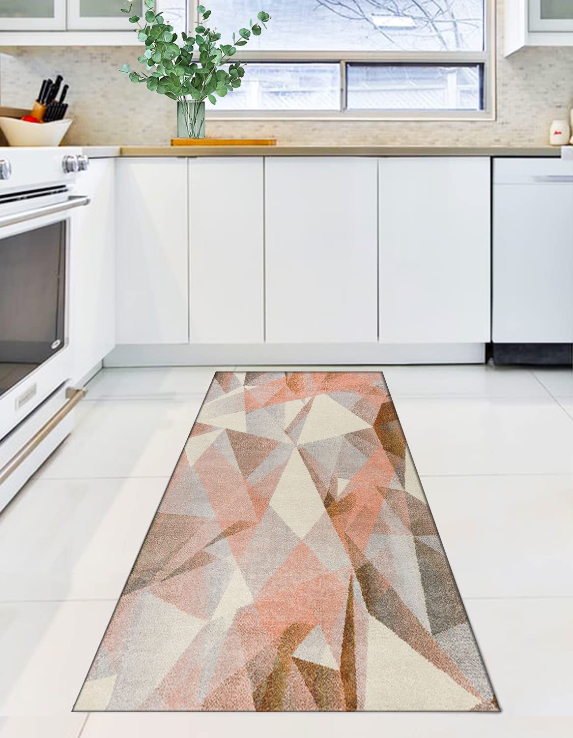Läufer Teppich Flur Modern Geometrisch rutschfest Waschbar Teppich für Küche und Wohnzimmer, ideal für stark frequentierte Bereiche
