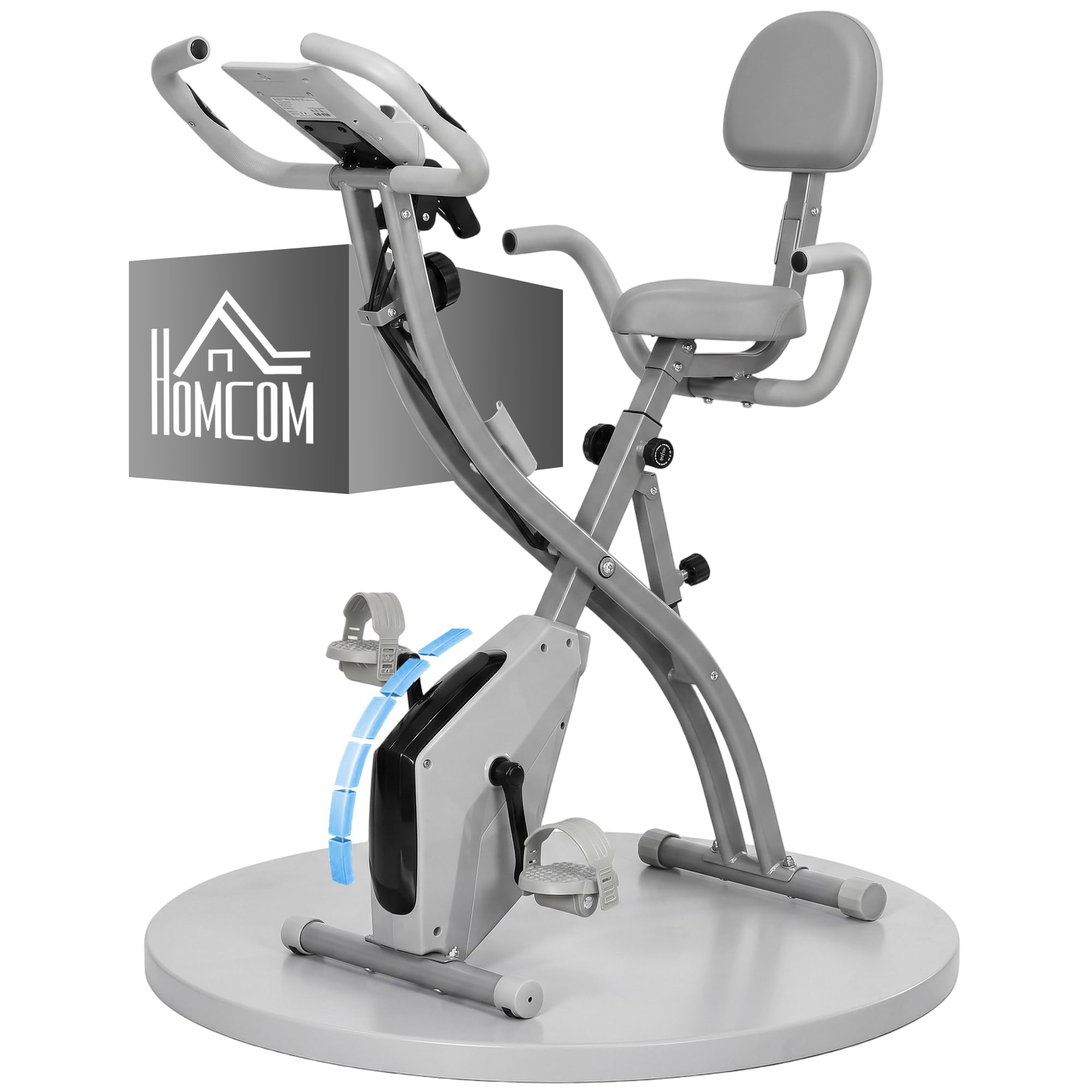 Bobobiy Grey 2-In-1 Folding Exercise Bike With 8-Level Magnetic Resistance, Arm Resistance Band, Pulse Sensor,