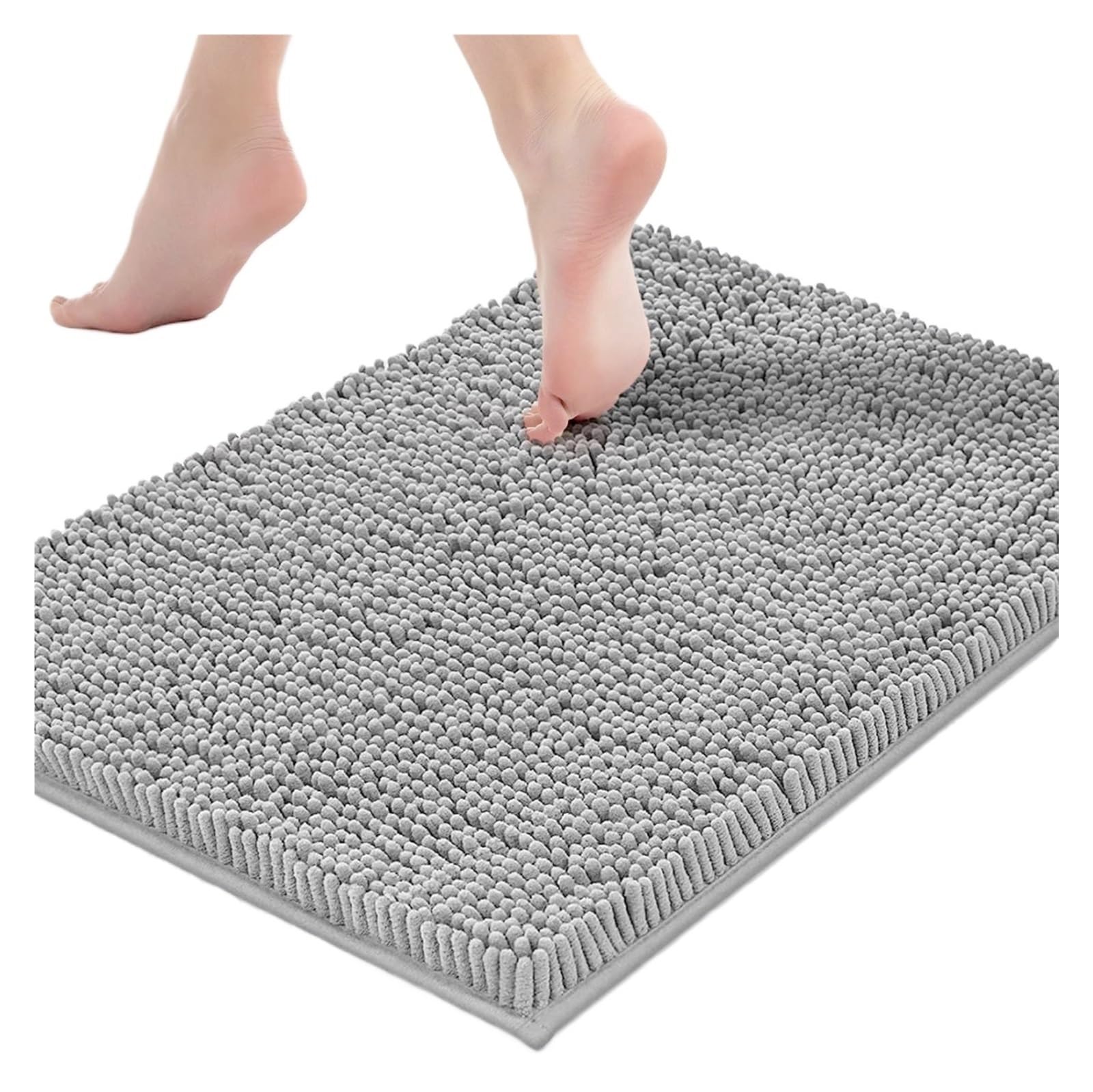 Shower Mat Absorbent Soft Plush Bath Mat Machine Washable Non slip Bathroom Carpet Suitable for Bathtubs and Showers(Light Grey,500MMx800MM)