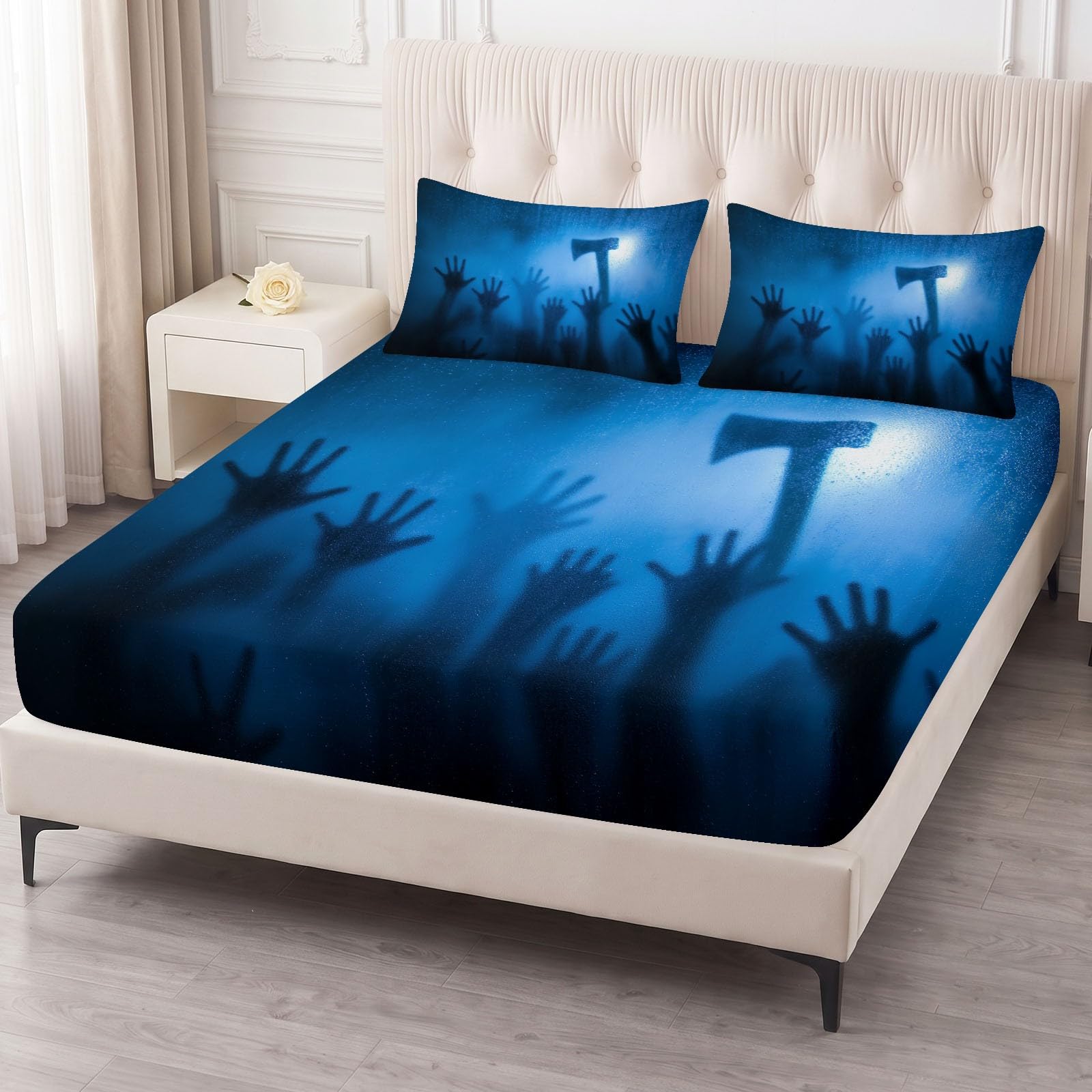Set di lenzuola con angoli profondi 30 cm, finestra con ascia, in morbida microfibra spazzolata, traspirante, resistente allo sbiadimento, set di lenzuola con angoli per letto super king size 180 x