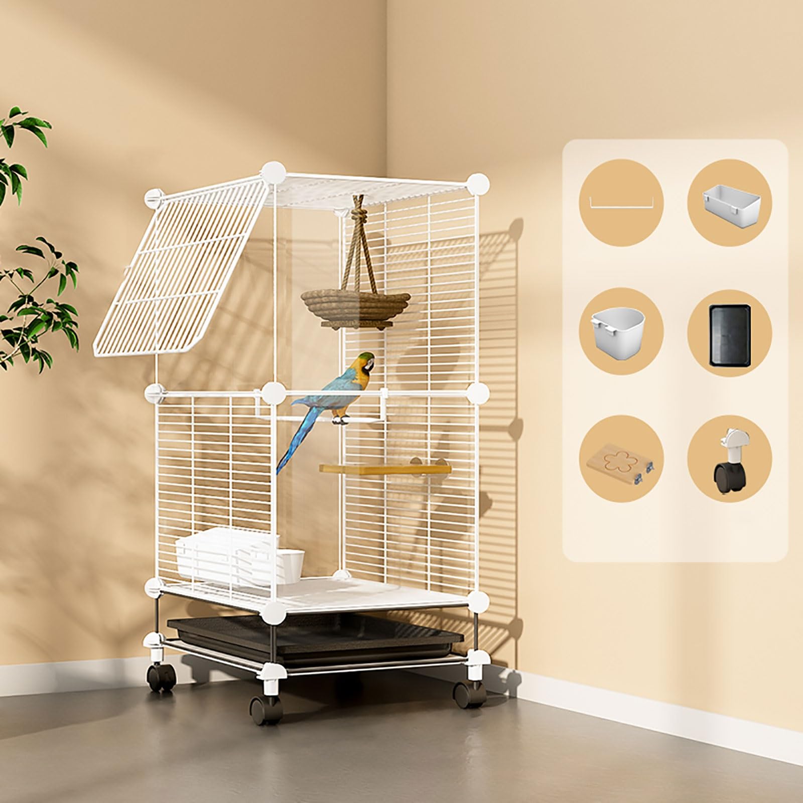 HTTGDGDH Bird Cage, Large Parrot Cage Iron Bird Cage With Wheel And Removable Tray, For Lovebirds Parakeets Cockatiels And Parrotlet, Pet Flight Bird Cage Birdcage,37x37x90cm