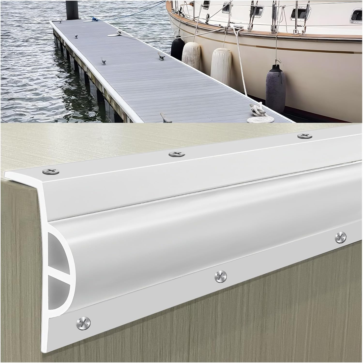 10 Pack Commercial Grade Double Molded Dock Edging White Side Gard, 20 Feet Dock Guard with Heavy Wall Sections for Greater Protection – Commercial Grade Double Molded Material (White)