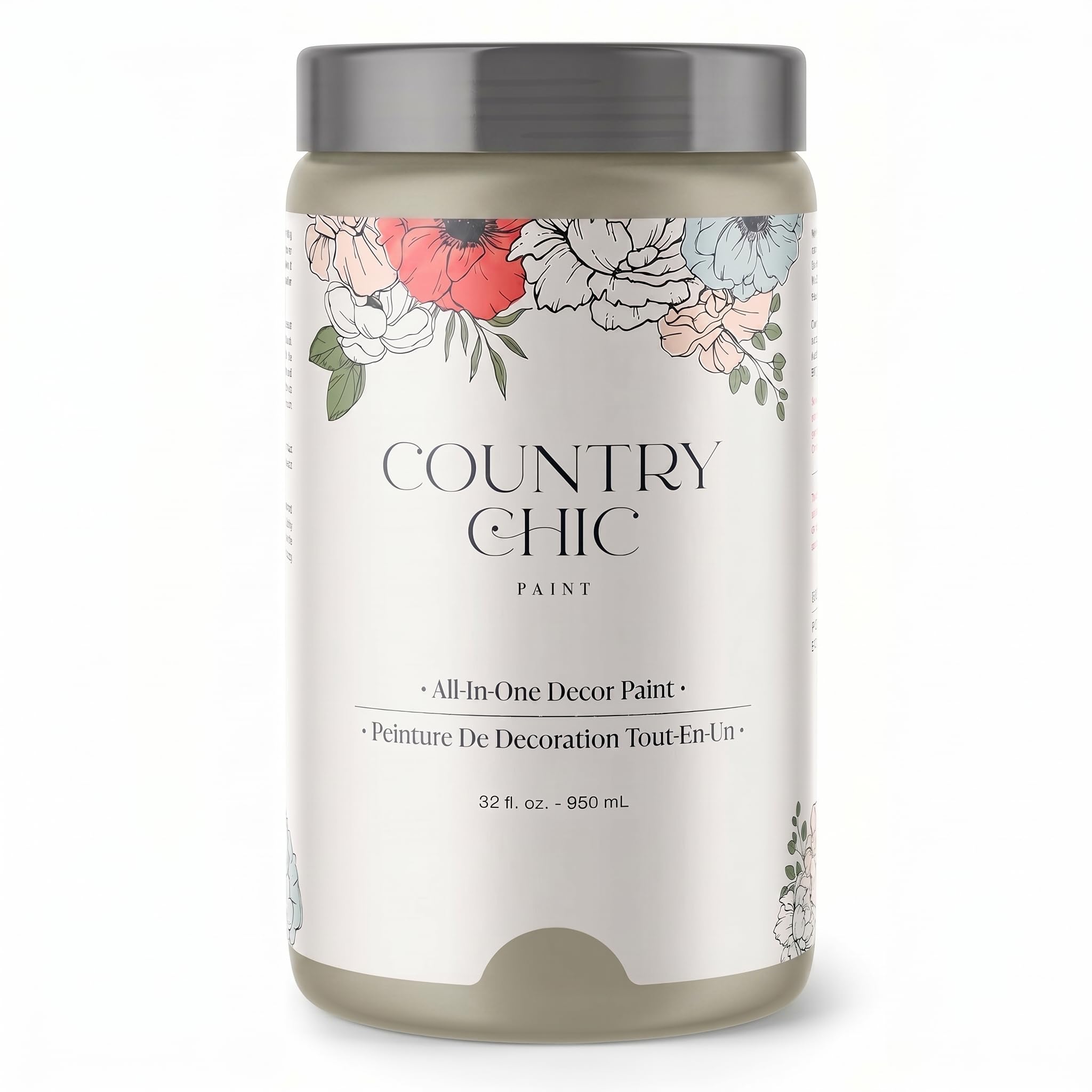 Country Chic All-in-One Chalk Paint for Furniture, Cabinets, Home Decor, Eco-Friendly, Matte Finish, Built-In Primer &amp; Top Coat for Wood, Metal - Parisian Chic (Soft Taupe) quart (32oz)