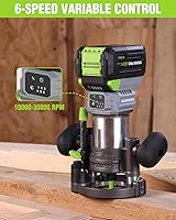 Vista 6 de WORKPRO Herramienta de enrutador compacto inalámbrico de 20 V, 6 velocidades variables de hasta 30,000 rpm, enrutador de madera para biselar