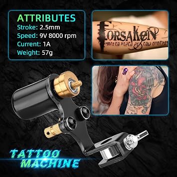 Beginner Rotary Tattoo Kit - Tattoo Machine Set with Adjustable Power Supply, 2.5mm Stroke Rotary Pen and Complete Accessories for Lining and Shading,Black
