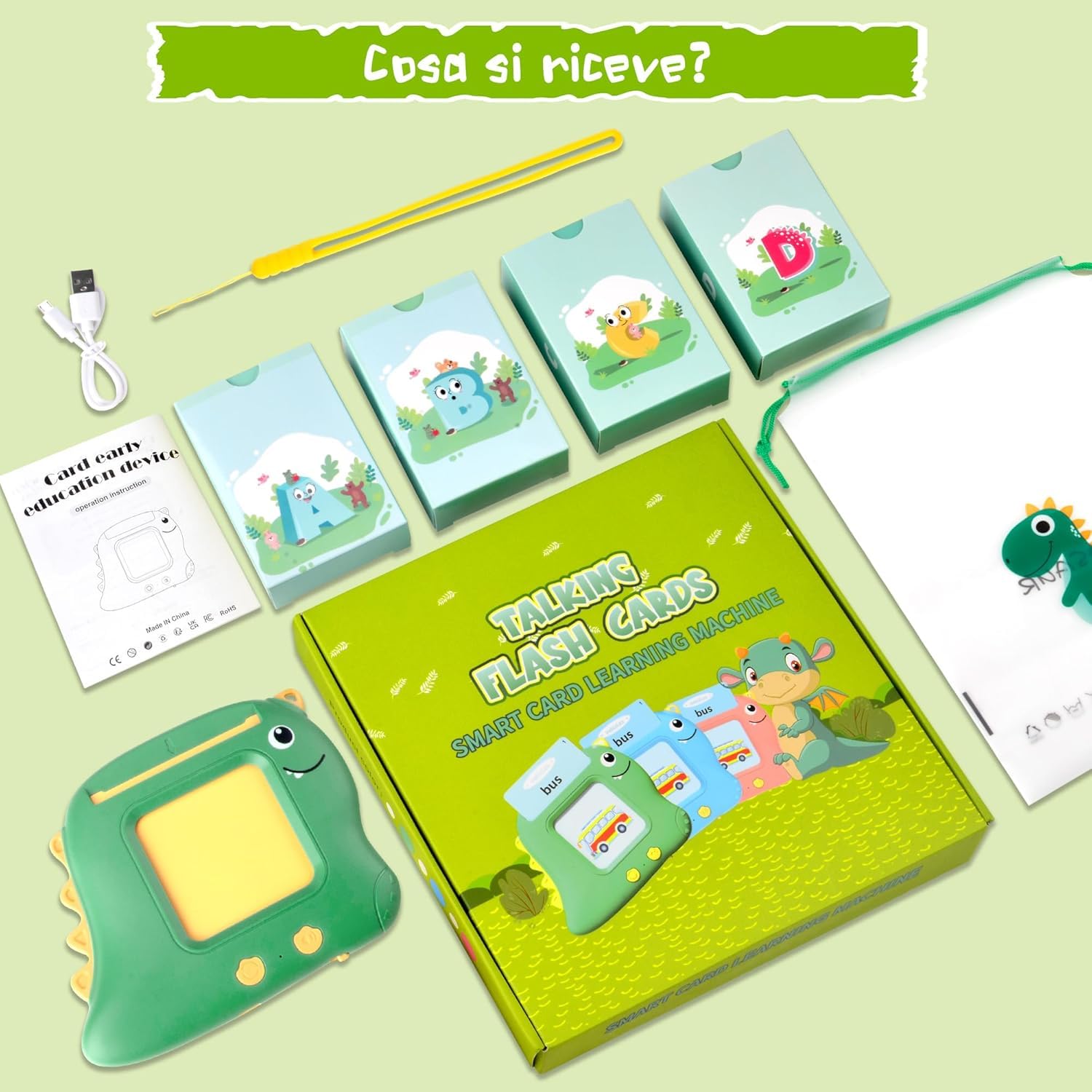 Giochi Montessori 2 anni, 510 Parole Flash Cards Bilingui Italiano/Inglese per Imparare a Parlare 2-6 Anni, con Animali, Colori, Numeri, Gioco Prescolare per Sviluppo del Linguaggio-Verde