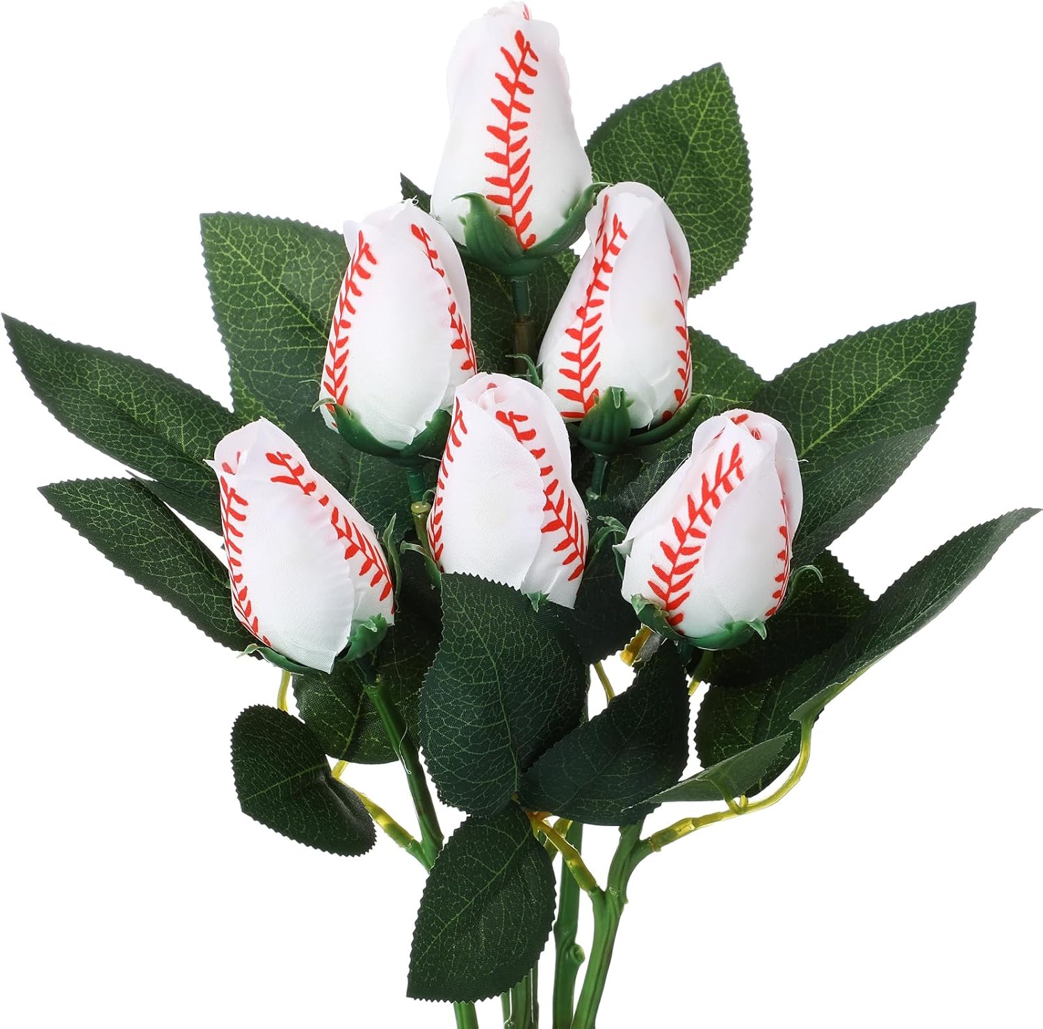 Suhine 6 Pcs Artificial Baseball Rose Flowers Sports Party Favors Bulk for Birthday Graduation Wedding Party Decorations Table Centerpieces Game Prizes Senior Night Gifts(Baseball Color, Normal)