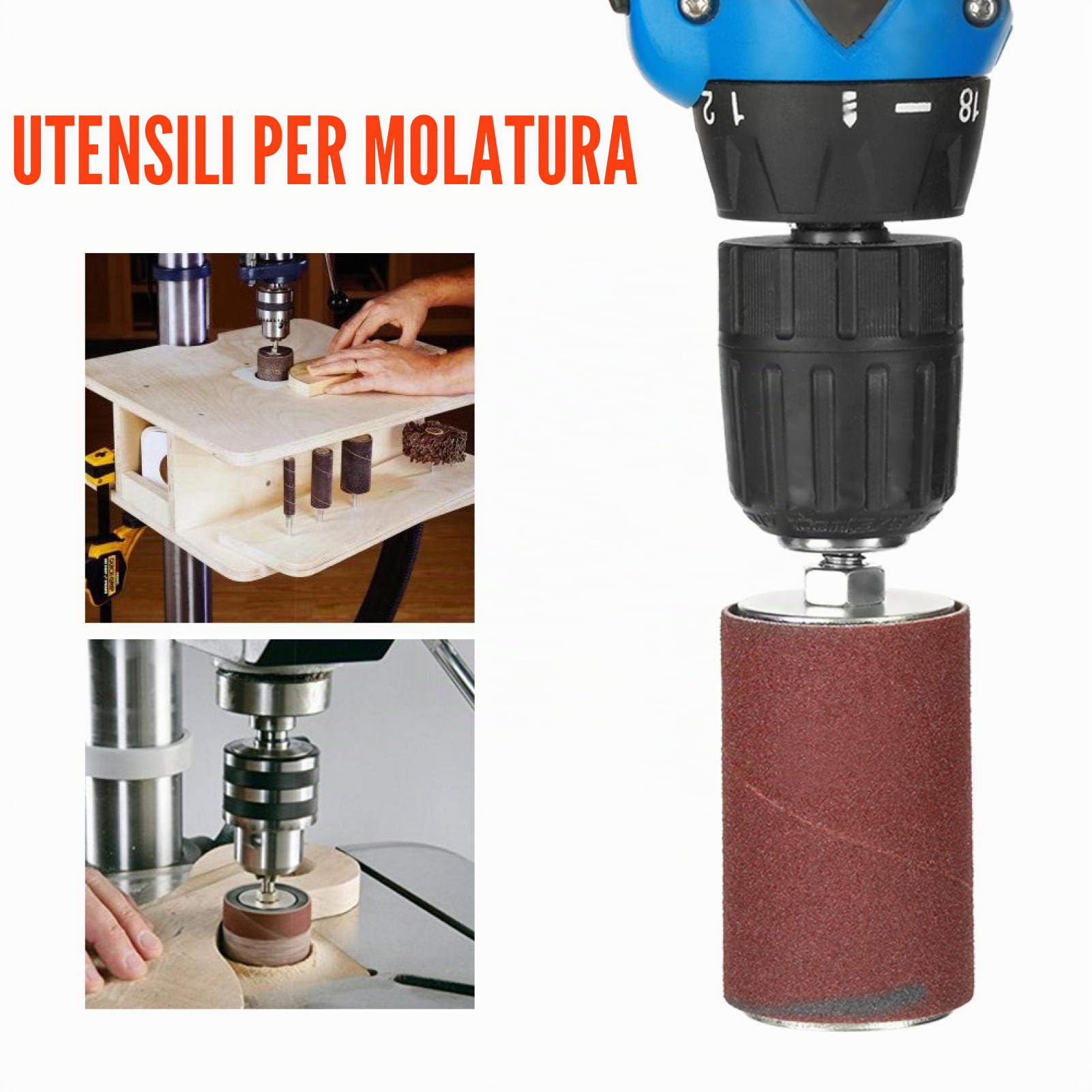 Set levigatrice a tamburo, 20 accessori per levigatura inclusi 16 manicotti per levigare le unghie e 4 mandrini a tamburo per miglioramento domestico / fai-da-te /