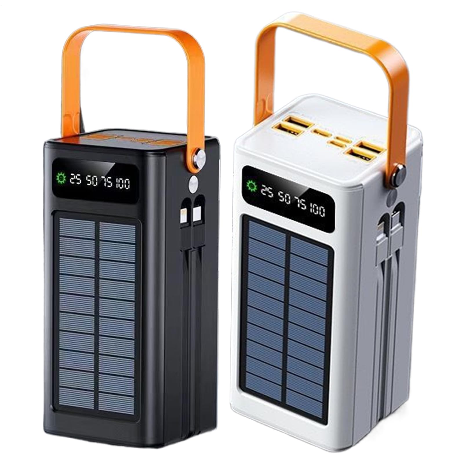 Caricatore Solare Portatile Power Bank Ricarica Rapida 120W | 50000mAh Essenziale con Luce Integrata 4 Uscite 3 Ingressi Cavi Incorporati per Campeggio Escursionismo Pesca Attività