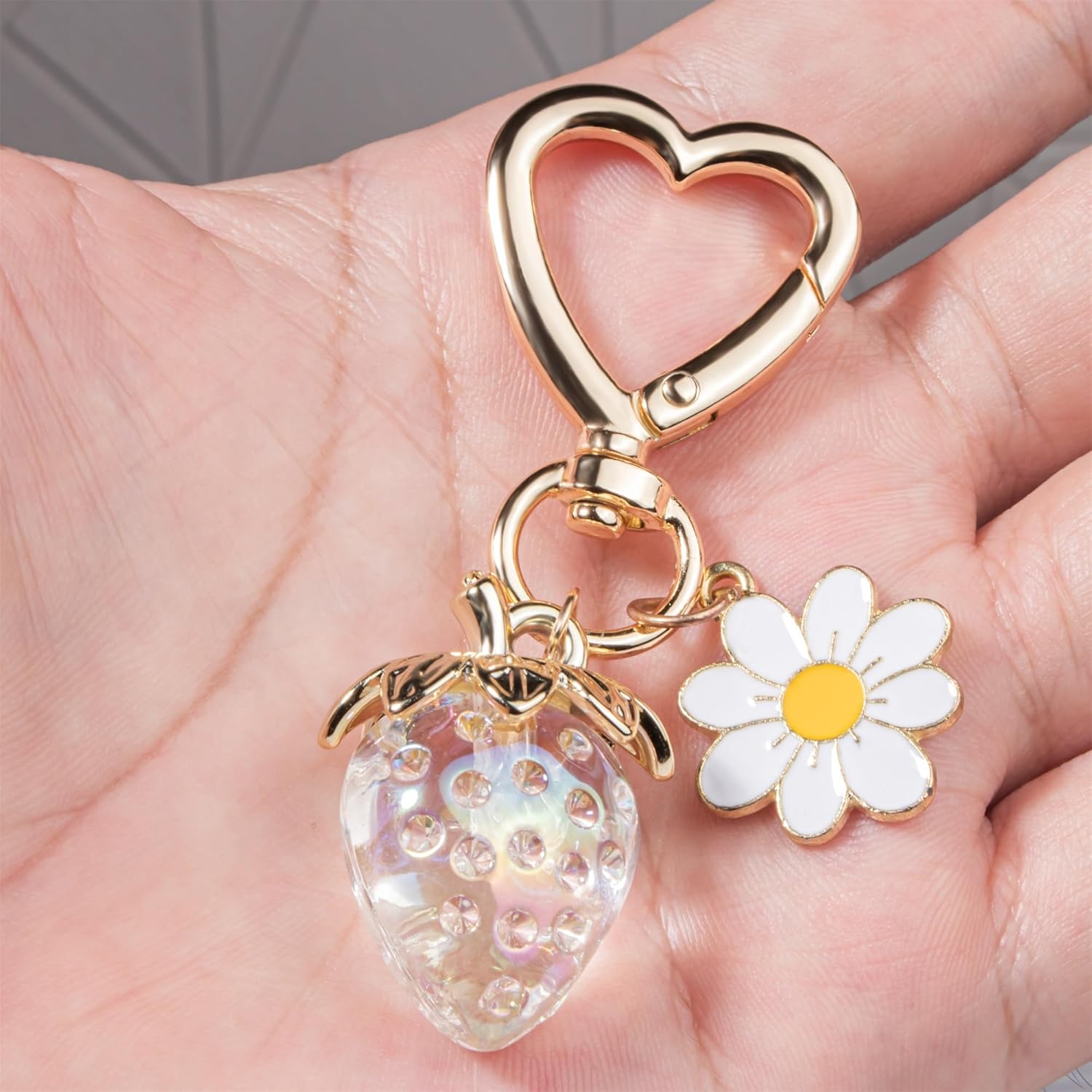 Wikavanli Cute Strawberry Keychain,Bag Charms,Kawaii Heart Flower Daisy Key chains Accessories Decor for Women Girls Purse - Image 3