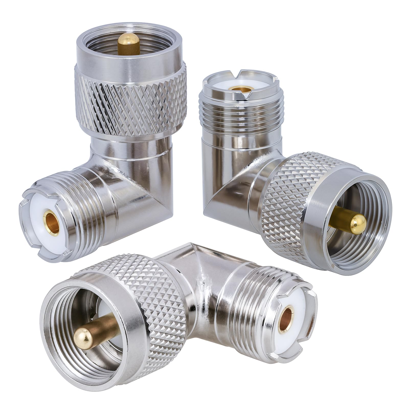 PL259 Coax Connectors, 3-Pack Right Angle PL259 UHF Male to Female Coax Connector Adapter for CB Ham Radio Antenna