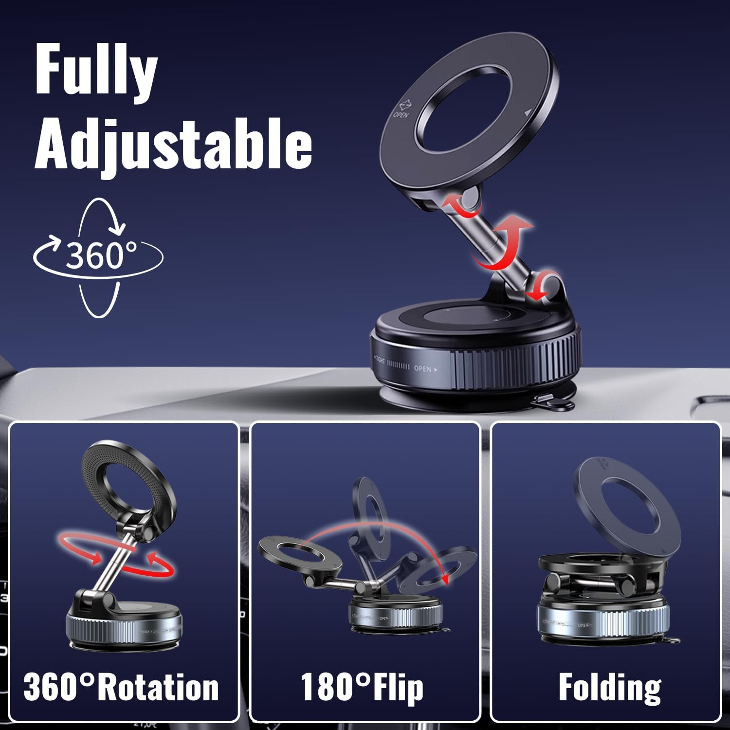 Minson's BestShop Nano Gel Magnetic Car Phone Holder - All-Surface Grip (108lbs Adhesion & 3000gf Magnet), 360° Foldable Mount for iPhone 17-12, Samsung, Android in Car/Gym/Home/Any Dash