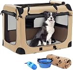Petprsco Crate de chien portable collapsible, Cate de chien de voyage 24x17x17 avec couverture chaude douce et bol pliable pour les grands chats & Petits chiens intérieur et extérieur