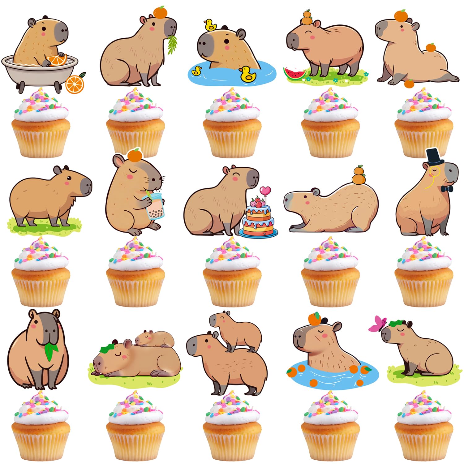 Capybara Party Decorations 48Pcs - Capybara Cake Toppers for Birthday & Baby Shower
