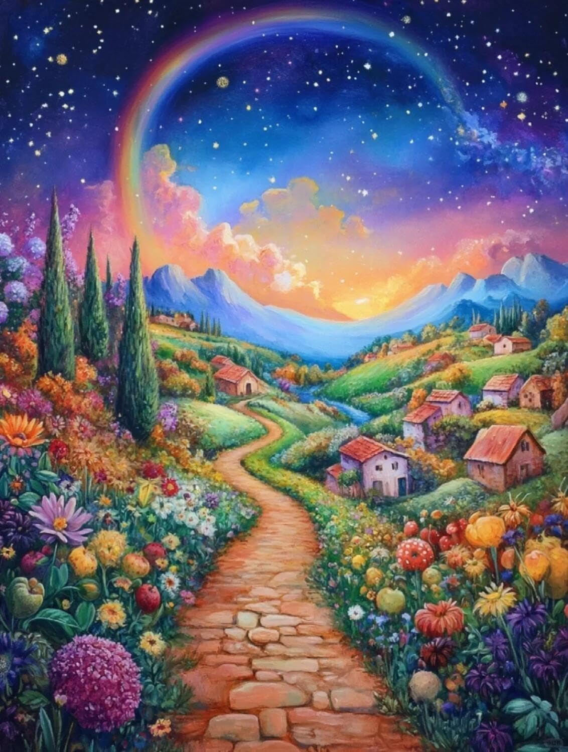 Rqwybcaxn Embroidery Beads Kit Fantasy Town 40x50cm