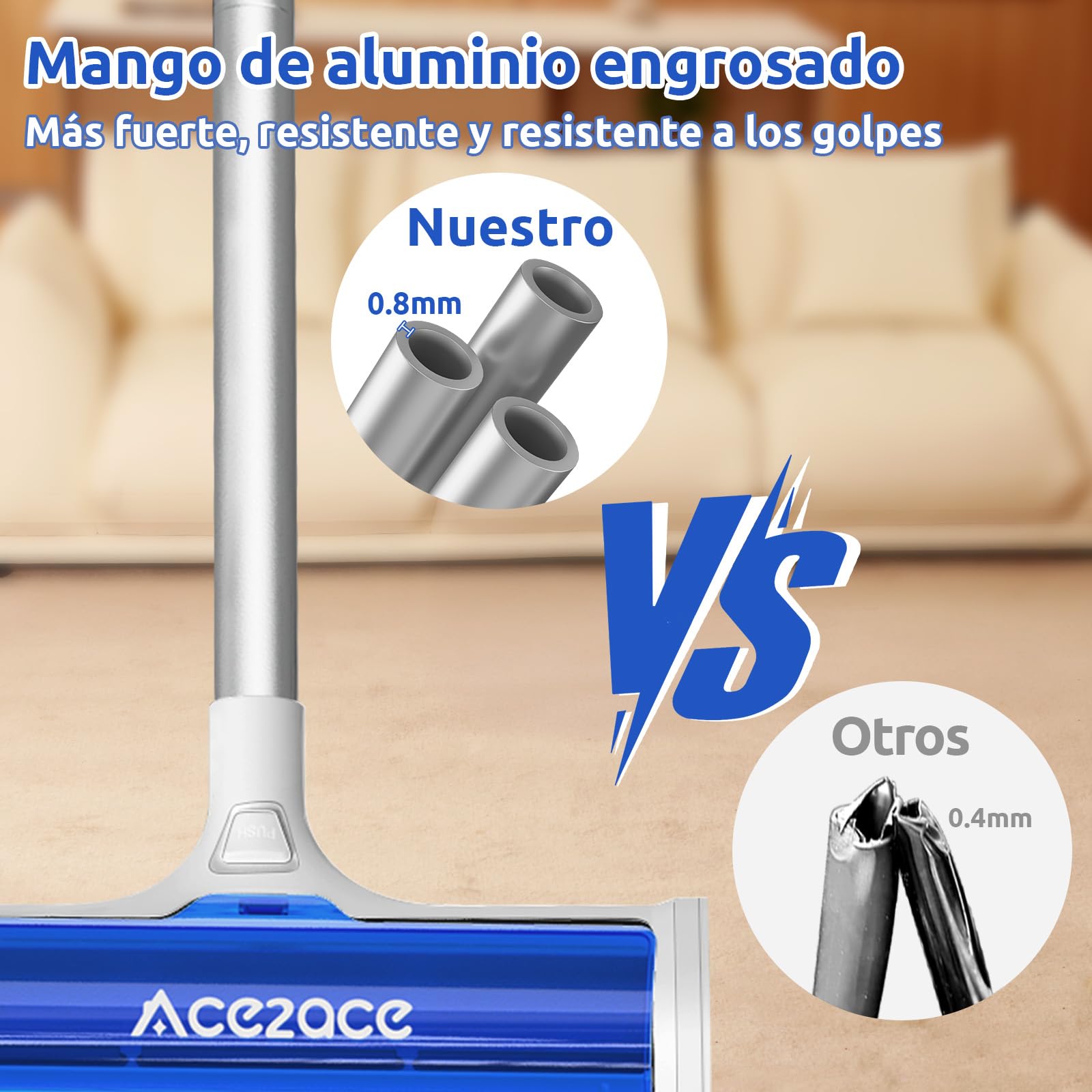 ACE2ACE Rodillo Alfombras Quitapelos Mascotas, Rastrillo para Alfombras Reutilizable, Quitar Pelos de Mascotas con Mango de 1,5m, Ideal para Alfombras, Tapetes y Tapetes