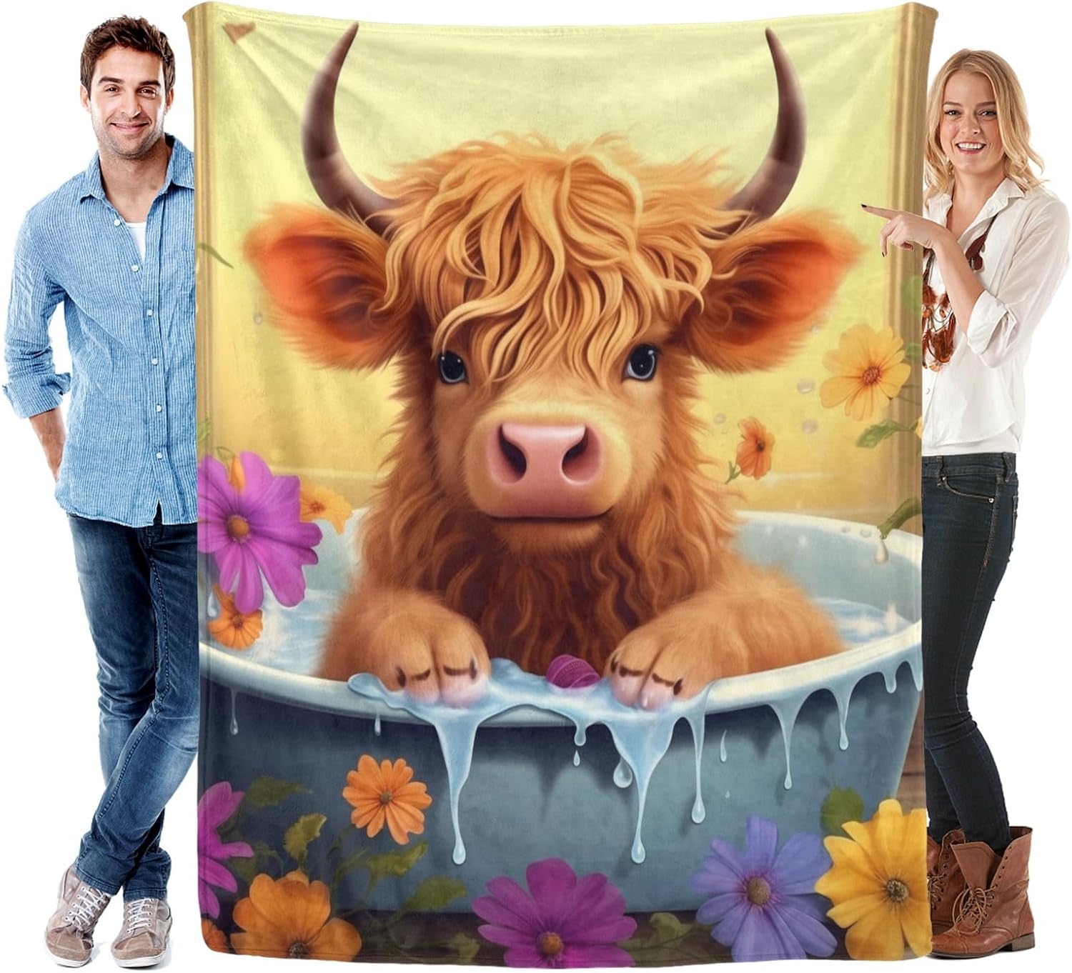 Highland Cow Blanket 350 GSM Cattle Throw Blanket Bathtub Animal Blanket Gifts for Kids Baby Girls Boys 50x60in Cozy Breathable Flannel Blanket for Bedroom Graduation Christmas Birthday Gift image 2 of 7 B0D1KGH4R9