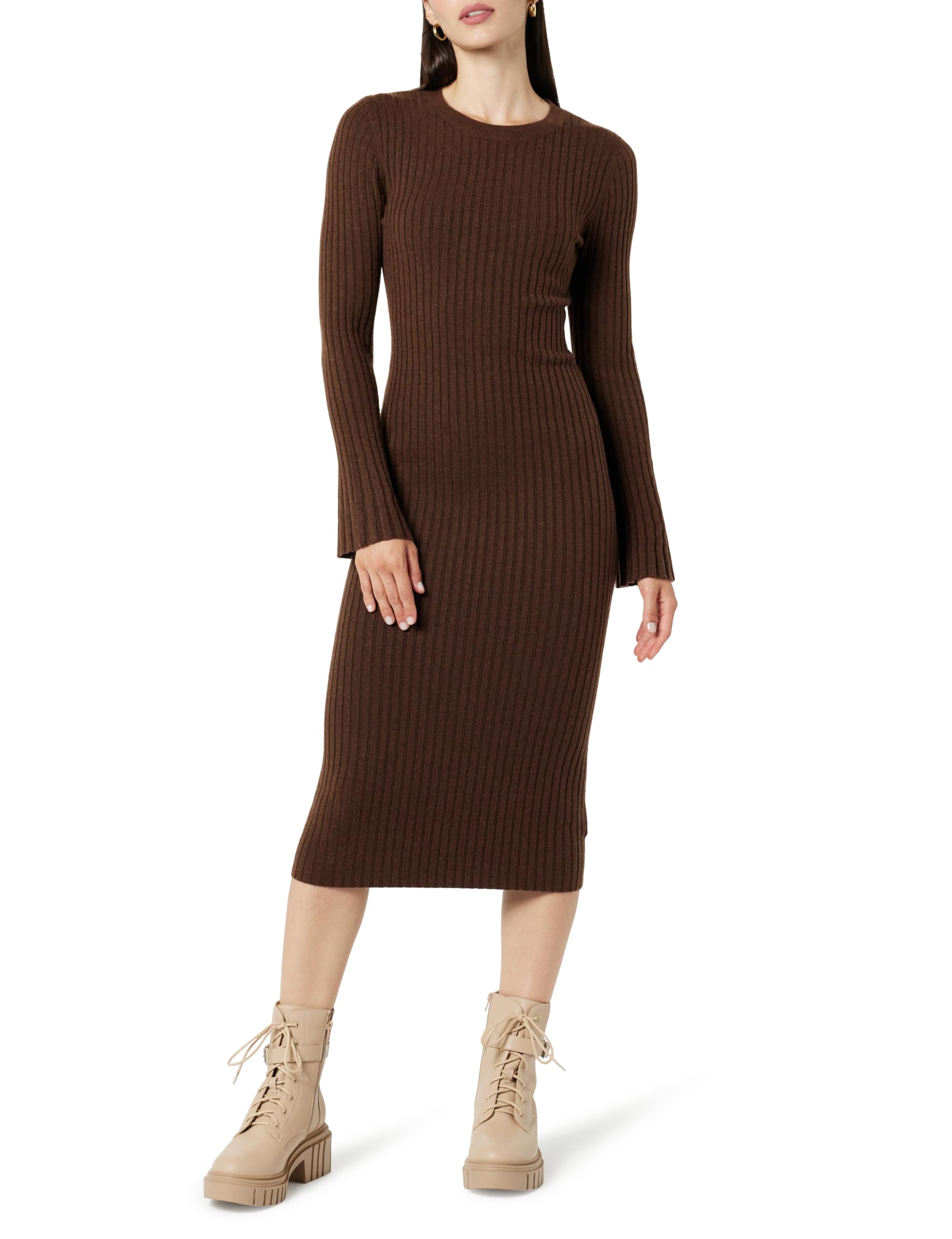 The Drop Vestito da Donna, Fernanda, in Maglia a Costine, con Maniche a Campana