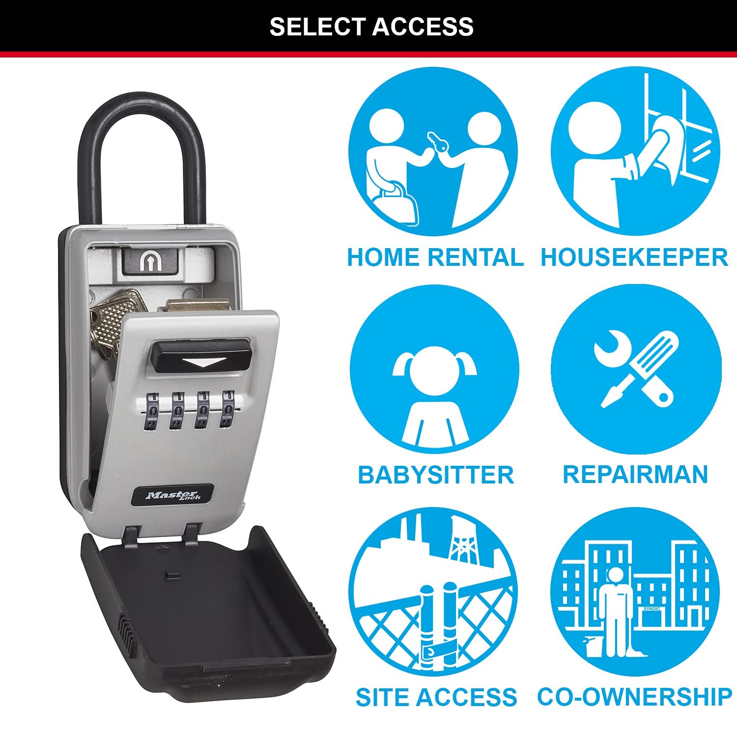 Master Lock Caja Fuerte para Llaves retroiluminada + Correa de Llaves retráctil [Impermeable] [con Arco] [Mediana] 5424EURD - Caja de Seguridad