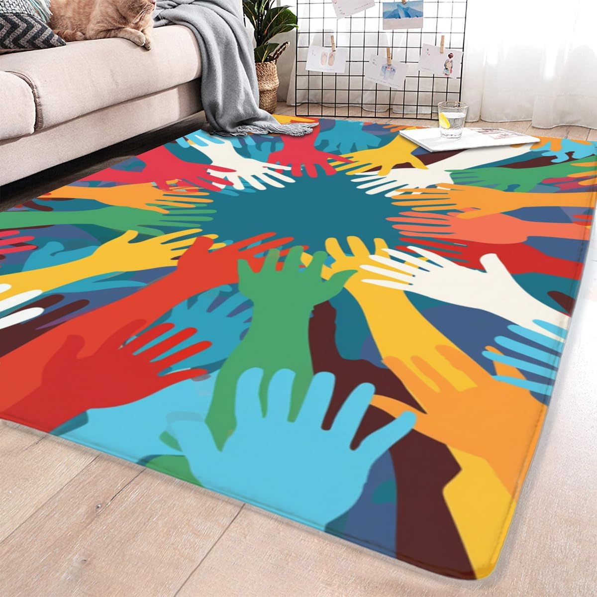 Colorful Handprint Print Carpet, we Used Paint and Fingers to Create Different Handprint Paintings, it was so Fun! The Handprint Pattern is Suitable for Bedroom, Classroom and Game Room 24x36inch