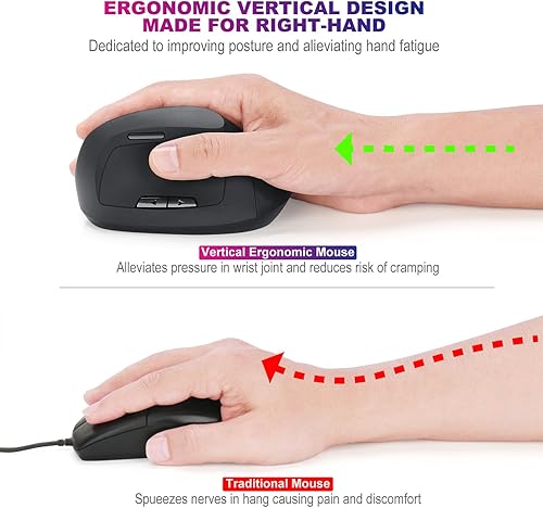 Miniatura 2 de Atpot Ratón óptico ergonómico vertical inalámbrico 2.4G, 3 DPI ajustables 80012001600 niveles, 5 botones, para laptop, PC, computadora, escritorio,