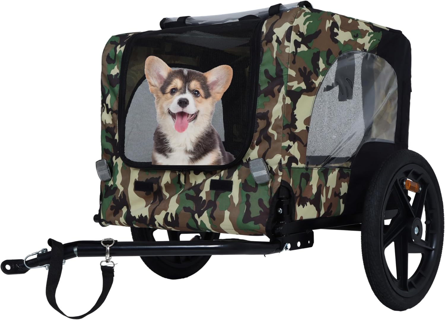 Outdoor Heavy-Duty Collapsible Pet Bike Trailer–16" All-Terrain Wheels, Universal Hitch, Built-in Safety Belt & Crash Guard,Waterproof Rain Cover,Foldable Dog/Cargo Carrier for Bicycles