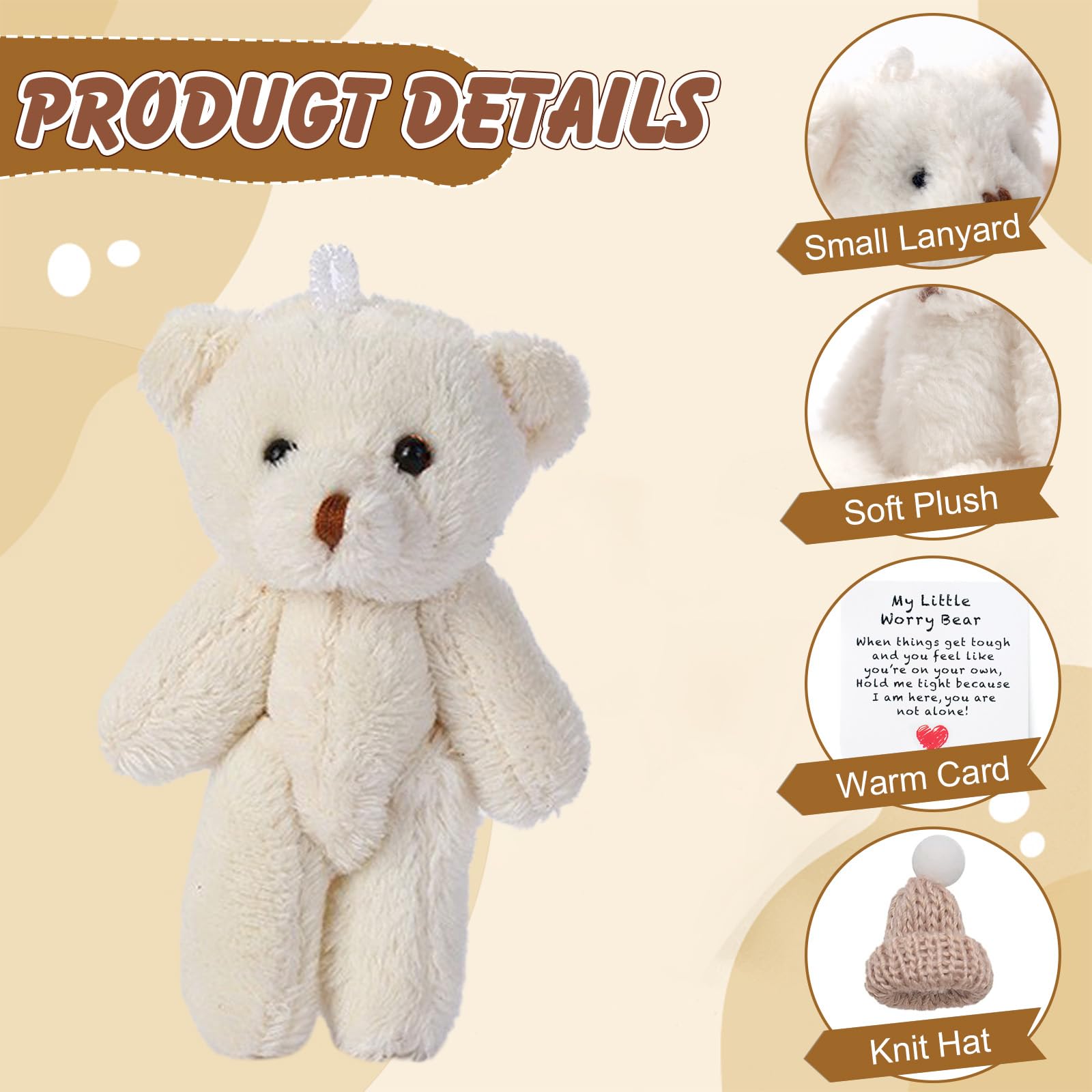 71Nmly Worry Bear Hug in a Box,A Little Pocket Bear Hug,Mini Worry Bears with Inspirational Card,Handmade Mini Plush Teddy Bears in Box,Bears Doll,Positive Gifts for Kids,Friends(1 PCS,white) - Image 4