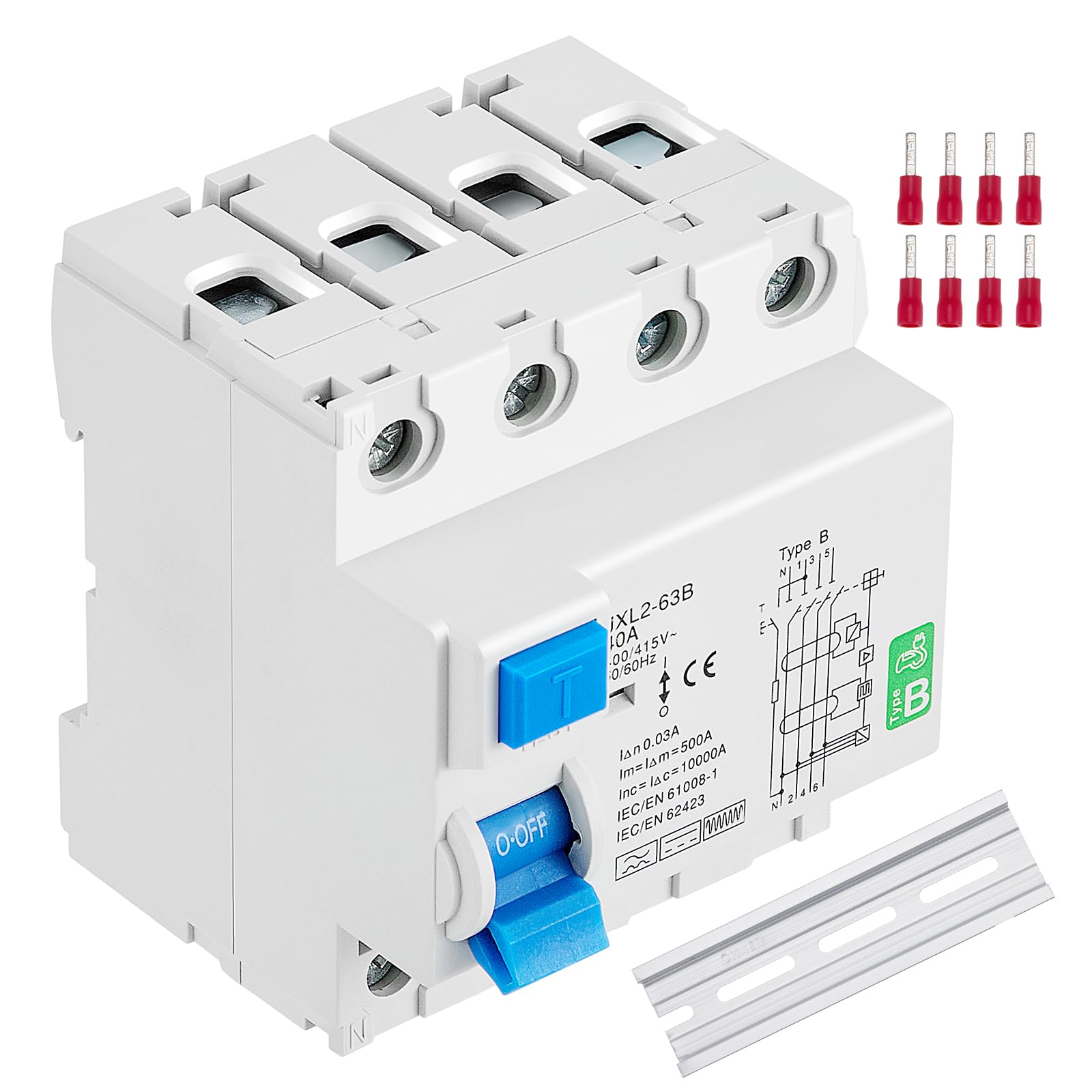 Fi Schutzschalter 40a 30ma 4 Polig mit 35mm Schiene,Fehlerstromschutzschalter Typ B,RCD, Allstromintensiv Schalter Automat Sicherung Sicherung,FI Schalter für Wallboxen Ladestationen