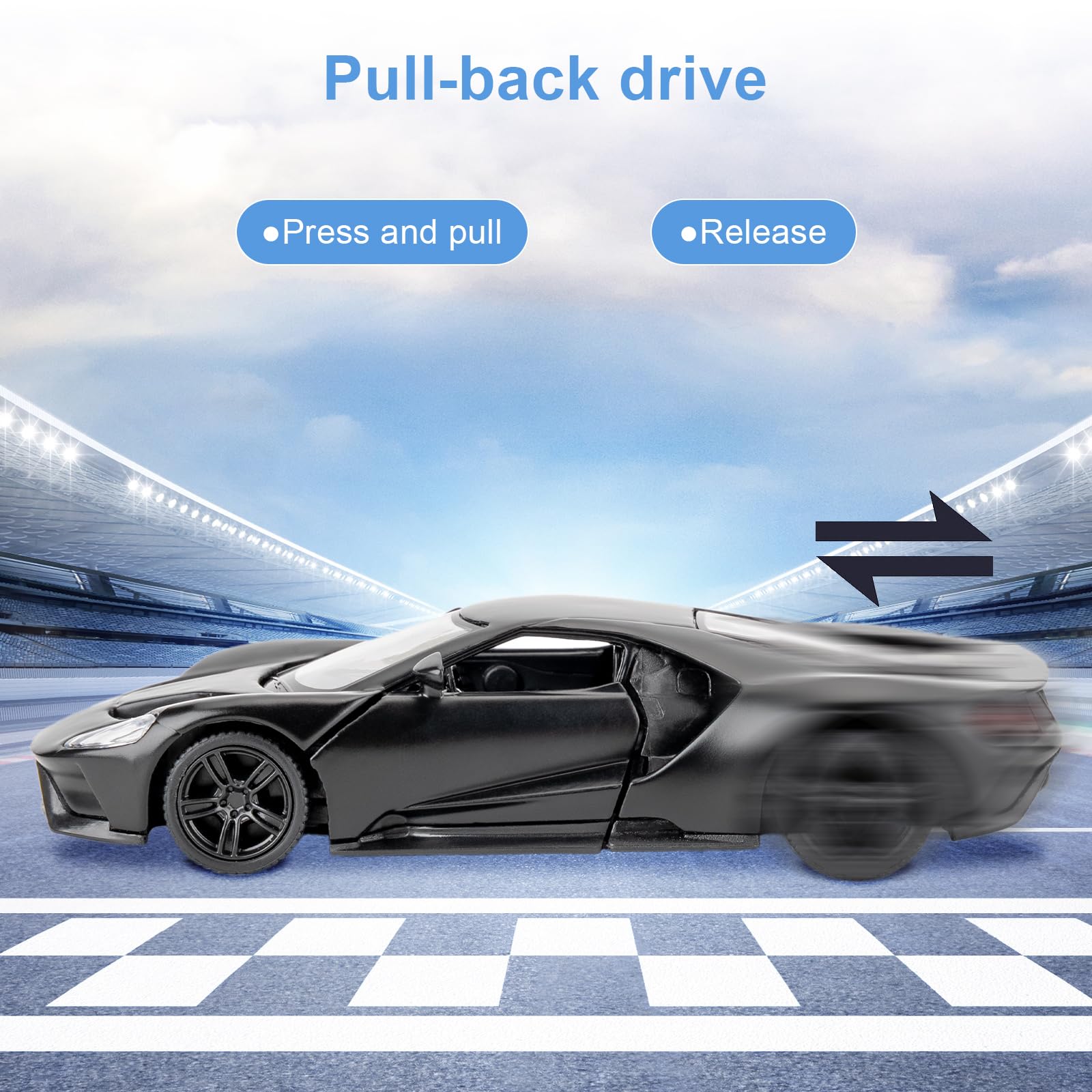 BGHSCA 1/36 Toy Car Compatible with Ford Gt Diecast Model Car, Pull Back Vehicles for Kids Boys Girls 3+ Years Old Gift(Matt Black) - Image 2