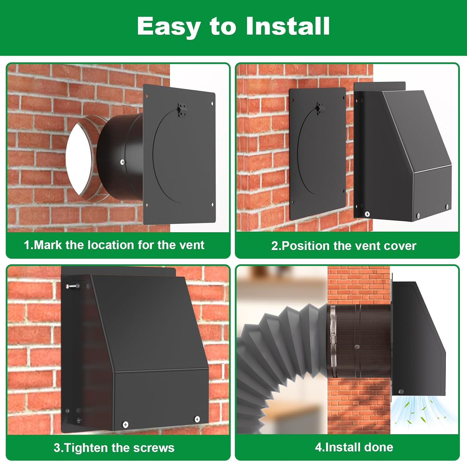 6 Inch Wall Vent with Damper & Screen, Galvanized Steel Hooded Wall Exhaust Vent,Outdoor Exterior Air Vent Cover, External Extractor 6" Wall Vent Hood for House Kitchen Range Hood Air Ventilation