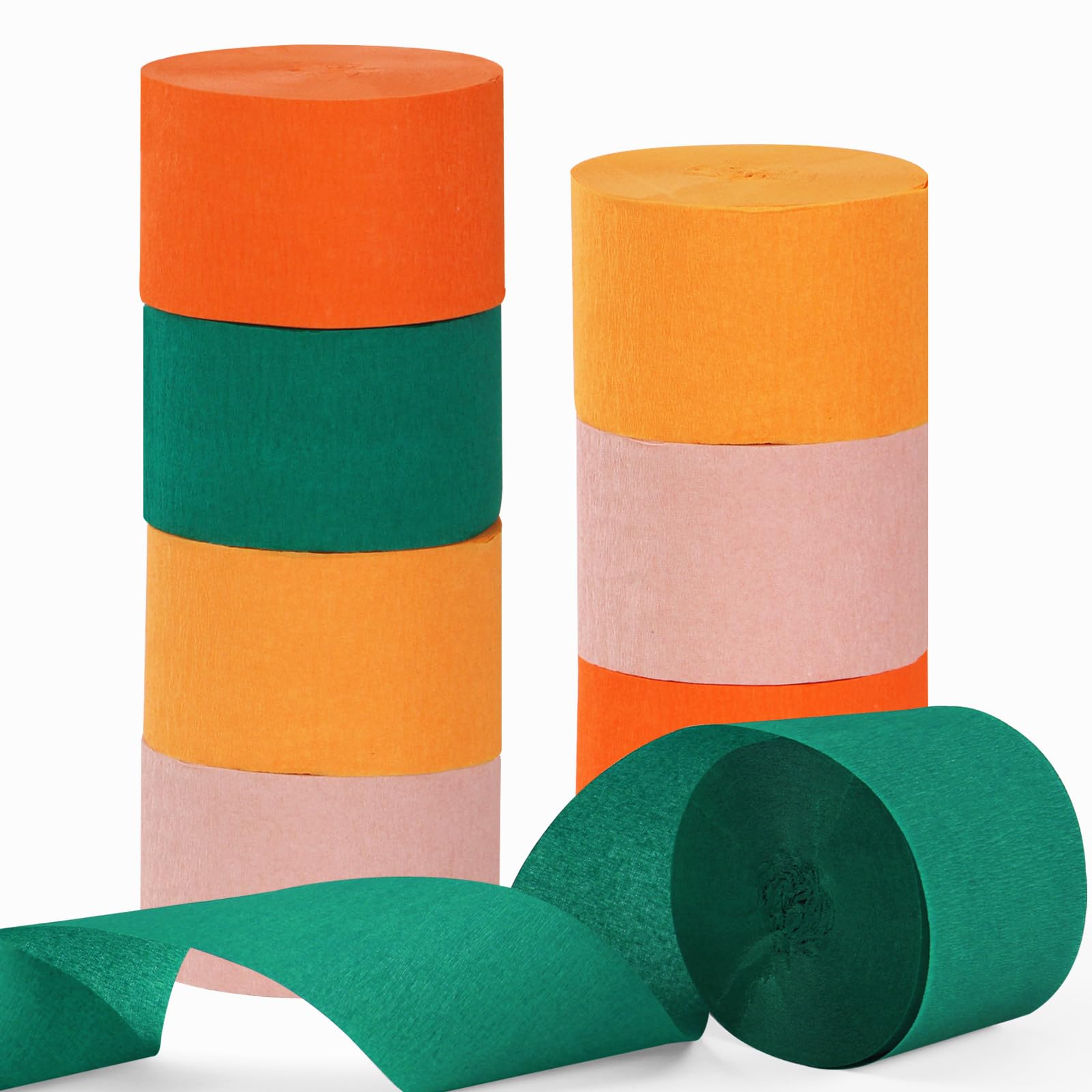 Pink Orange Green Party-Decorations Streamers - 8 Rolls Little Cutie Baby Shower Crepe Tissue Paper Streamer,Spring Summer Fall Autumn Garland Decor,Wedding Bridal Shower Birthday Favors Panduola