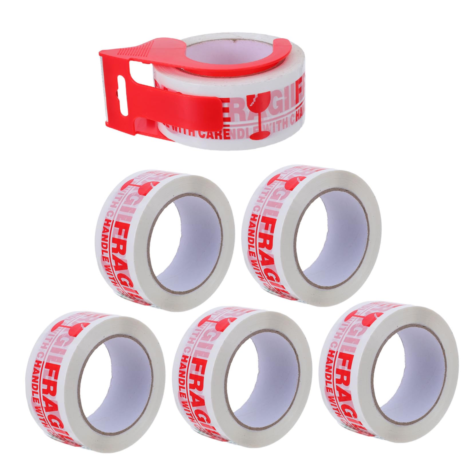 6 Rollen Zerbrechliches Bedrucktes Packband für Versand und Transport | Rot, Pvc und Papier, Internationale Kennzeichnung, Sichere Versiegelung, Praktische Ausgabe, Leichte Identifikation