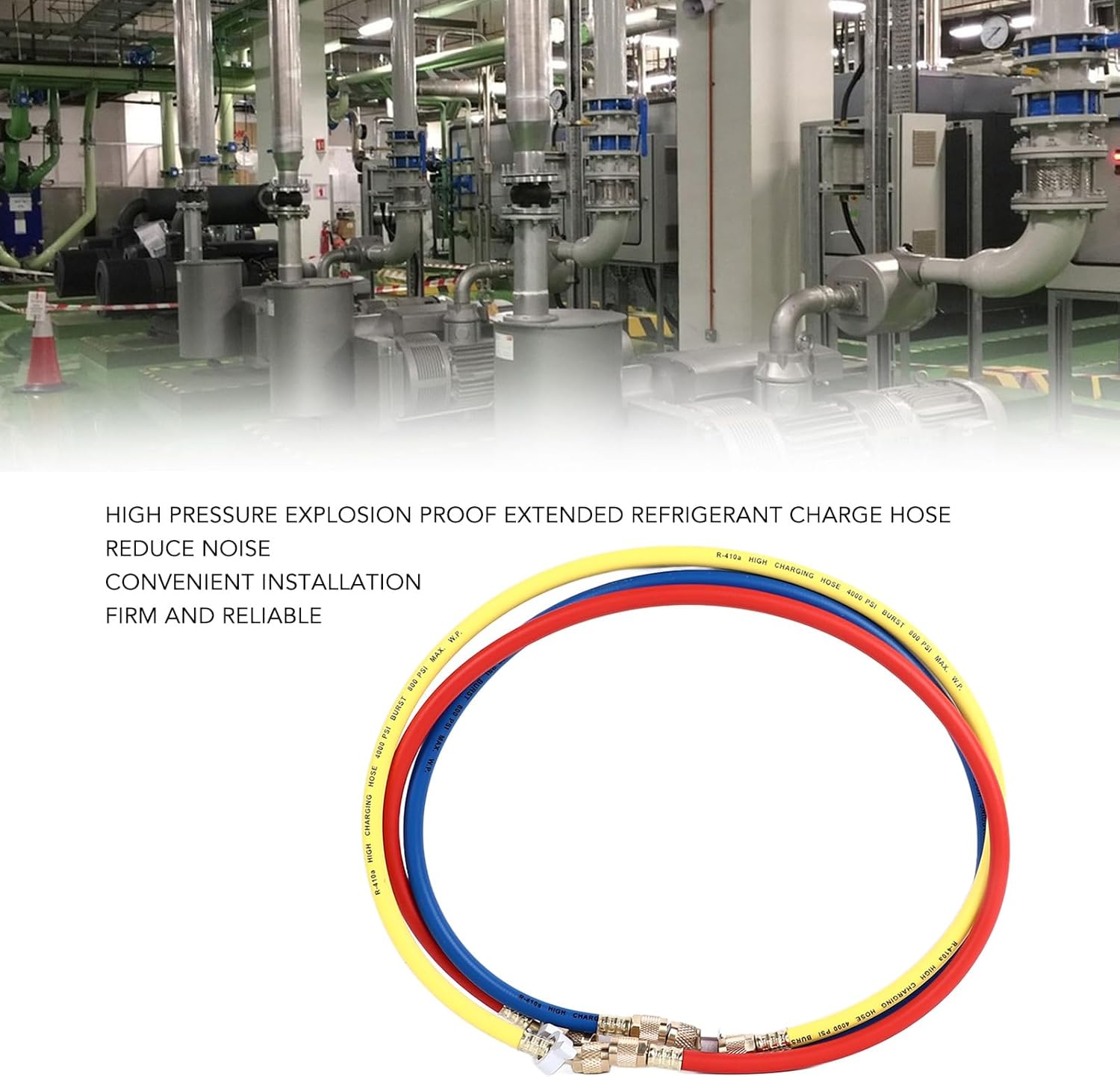 3 Pcs AC Refrigerant Hose Set Compatible with R410a Refrigerant 0.9 Meter High Pressure Rubber Charging Tube with Explosion Proof Copper Connectors in Three Colors