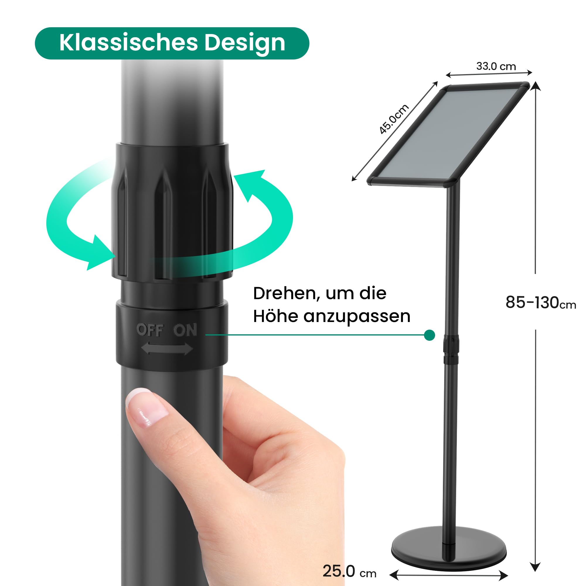 Infoständer DIN A3 420x297mm Informationsständer Höhenverstellbar Edelstahl Kundenstopper Aufsteller Plakatständer Präsentationsständer Werbeständer (Schwarz, A3)
