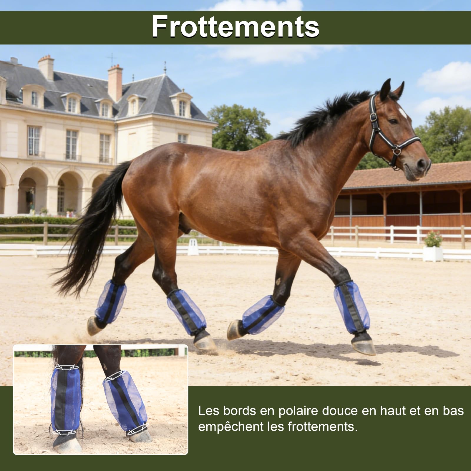 Lot de 4 Guêtres pour Chevaux, Réduisent les Coups de Sabots, Maille Ultra Légère et Respirante, Antidérapantes, sans Frottement, Coupe Ample pour l'Été, Taille Universelle, Bleu Royal