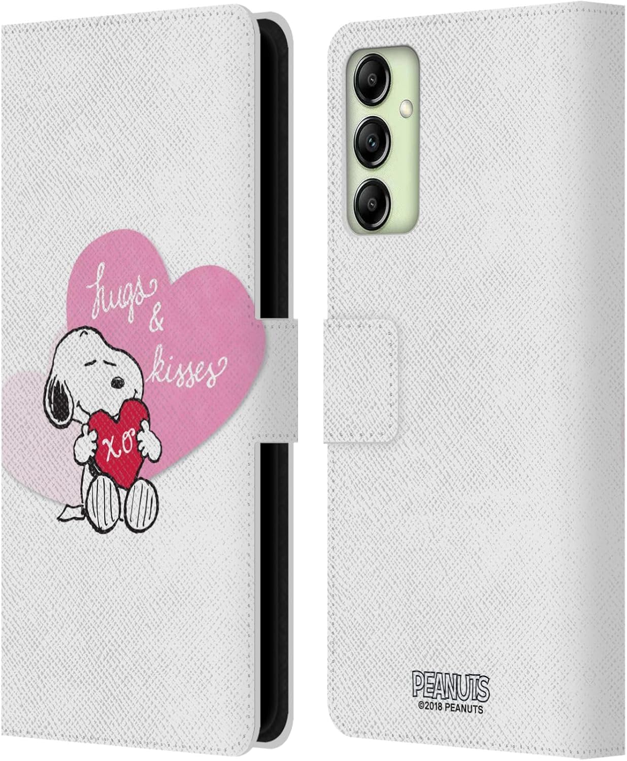 Head Case Designs Officially Licensed Peanuts Snoopy Hugs and Kisses Sealed with A Kiss Leather Wallet Case Compatible with Samsung Galaxy A14 5G
