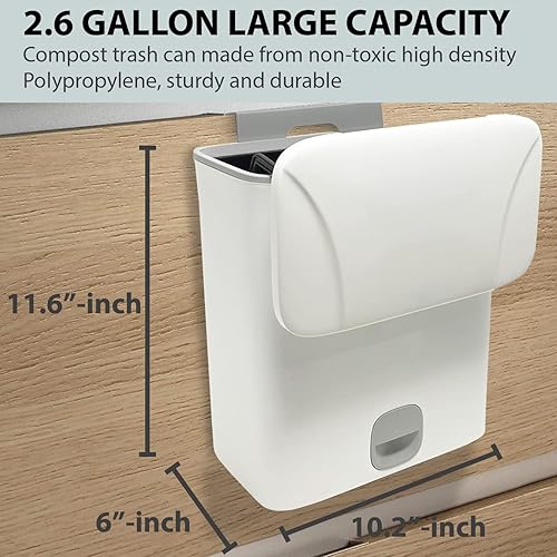 Miniatura 2 de KSEV Cubo de basura colgante de cocina de 2.6 galones con tapa y compartimento para bolsa de basura, (2 vías deslizantes) para encimera, debajo del