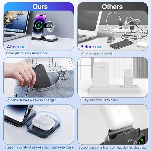 Miniatura 6 de Cargadores inalámbricos para teléfono celular, estación de carga 3 en 1 para múltiples dispositivos para iPhone 15 14 13 12 11 Pro Max XR XS 8 Plus,