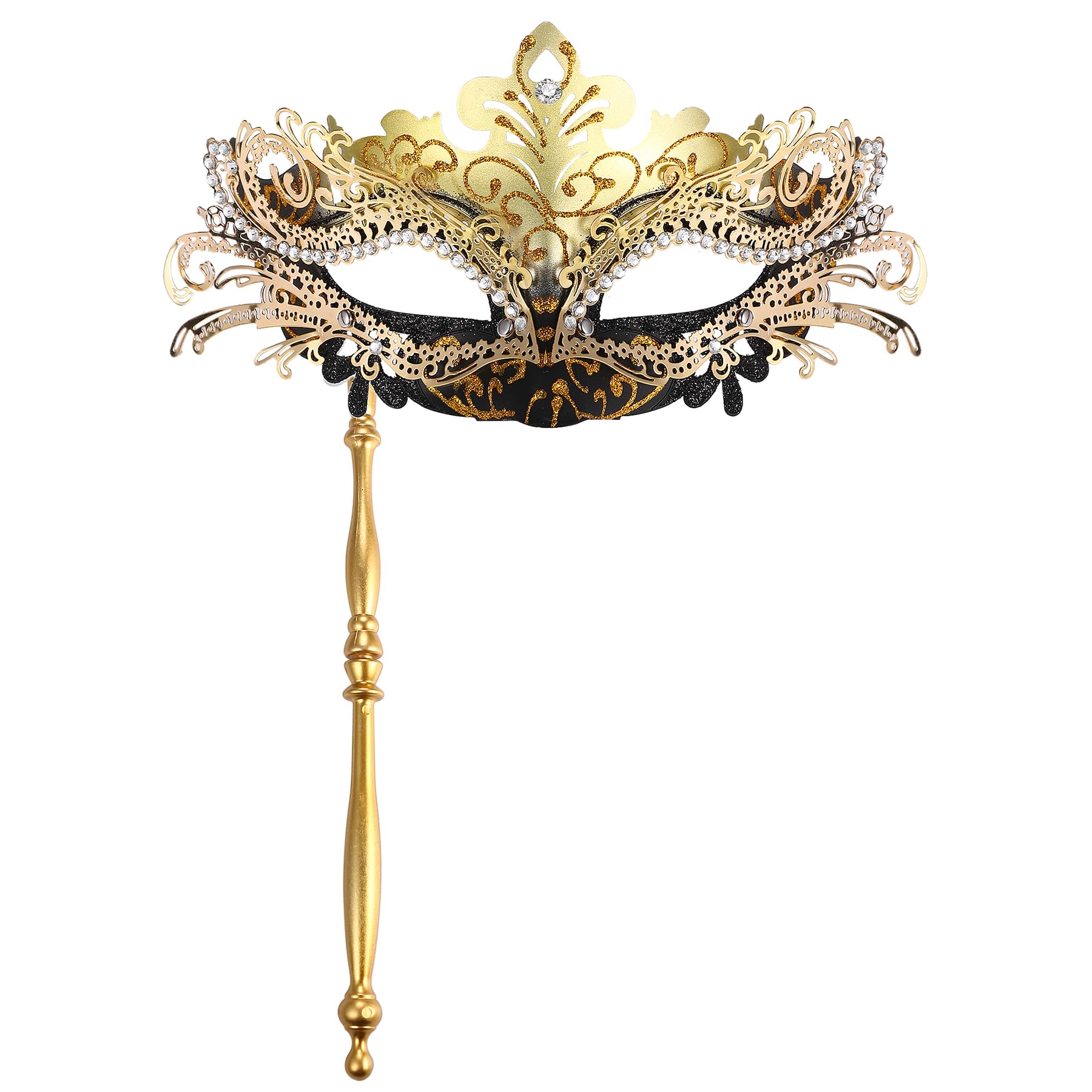 Women's Masquerade Mask with Stick: Rhinestones Deecorations Mardi Gras Venetian Mask Carnival Party Costume Ball Mask