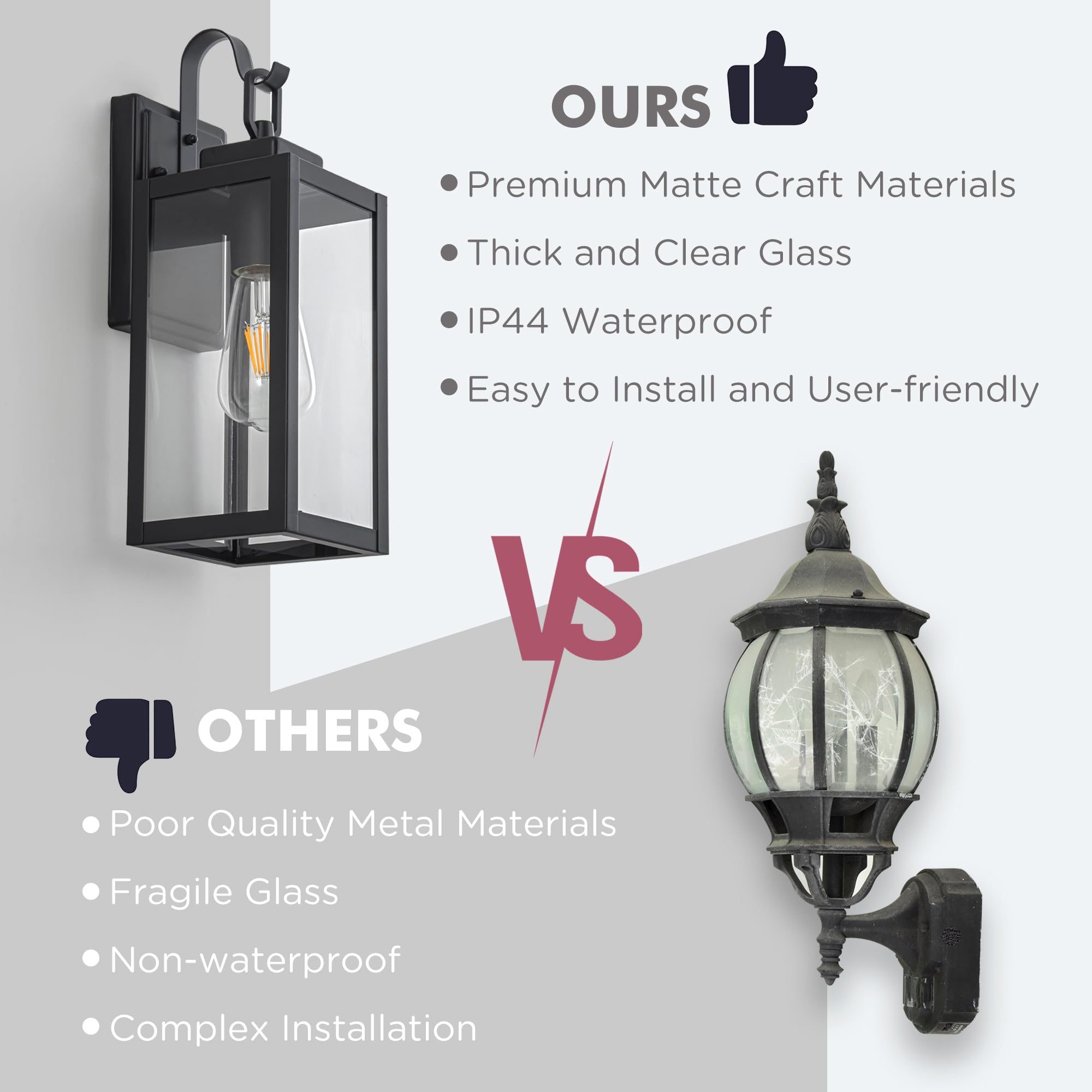 FTL Aussenlampe Wand Moderne, Aussen Wandleuchte E27, Glas-Außenwandleuchten, Mattschwarz Wandlaterne Außenlampe, Aussenbeleuchtung Hauswand, IP44 Wasserdicht Terrassenbeleuchtung für Veranda, Garten