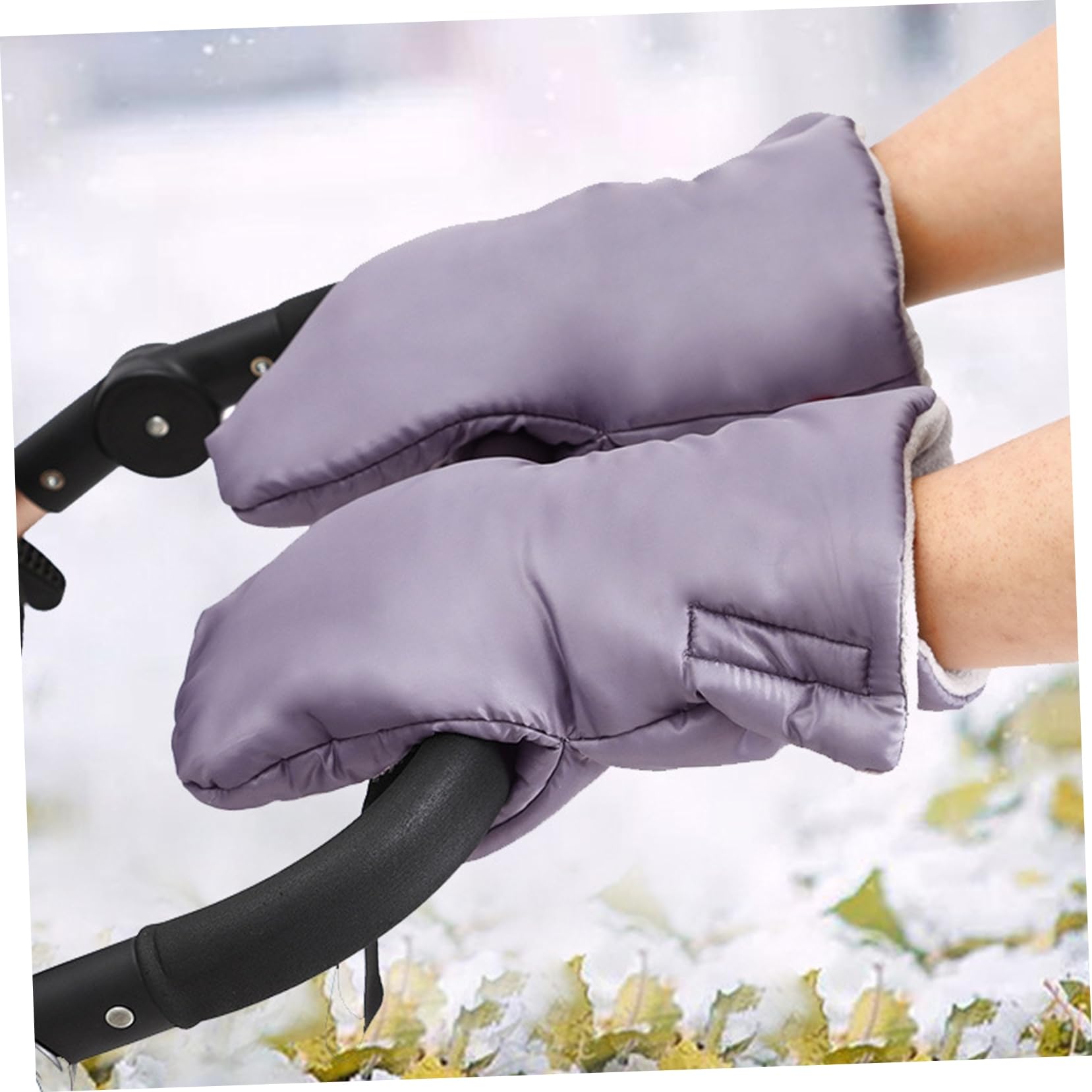 minkissy guantes de manillar viento cálido universal ciclismo acolchado guantes de invierno calentadores de manos para cochecitos guantes de vellón guantes de carro tela oxford Grey